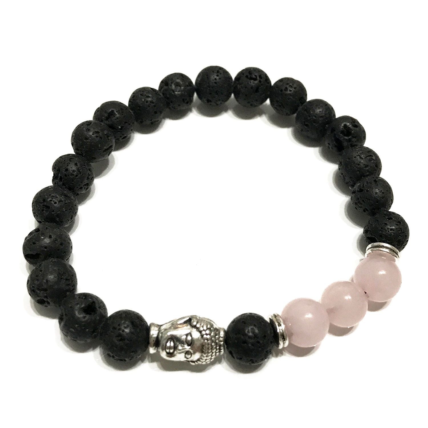 Pulseira em Pedra Lava – Buda – Quartzo Rosa