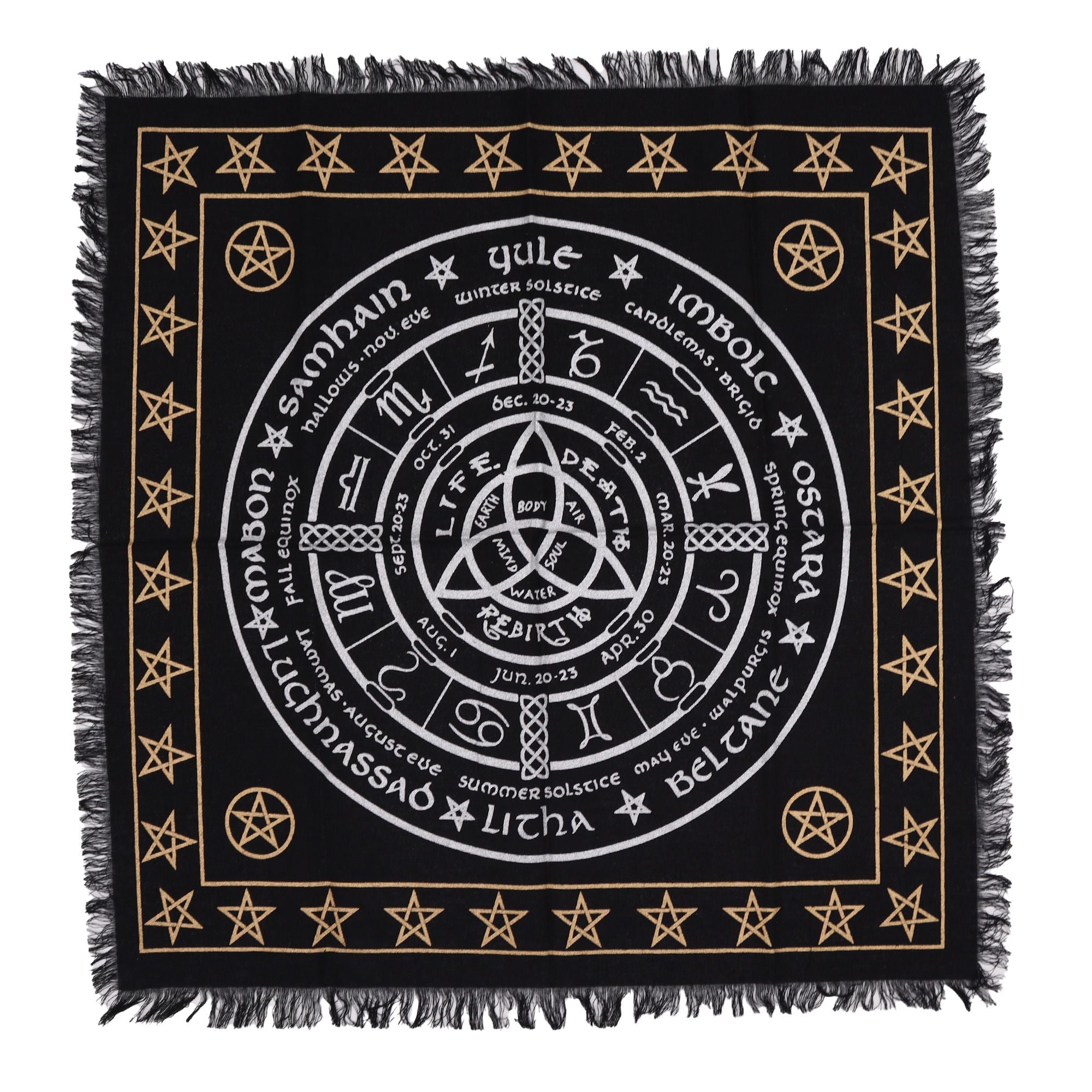 Toalha de Altar Esotérica com Franjas Vida Morte Renascimento