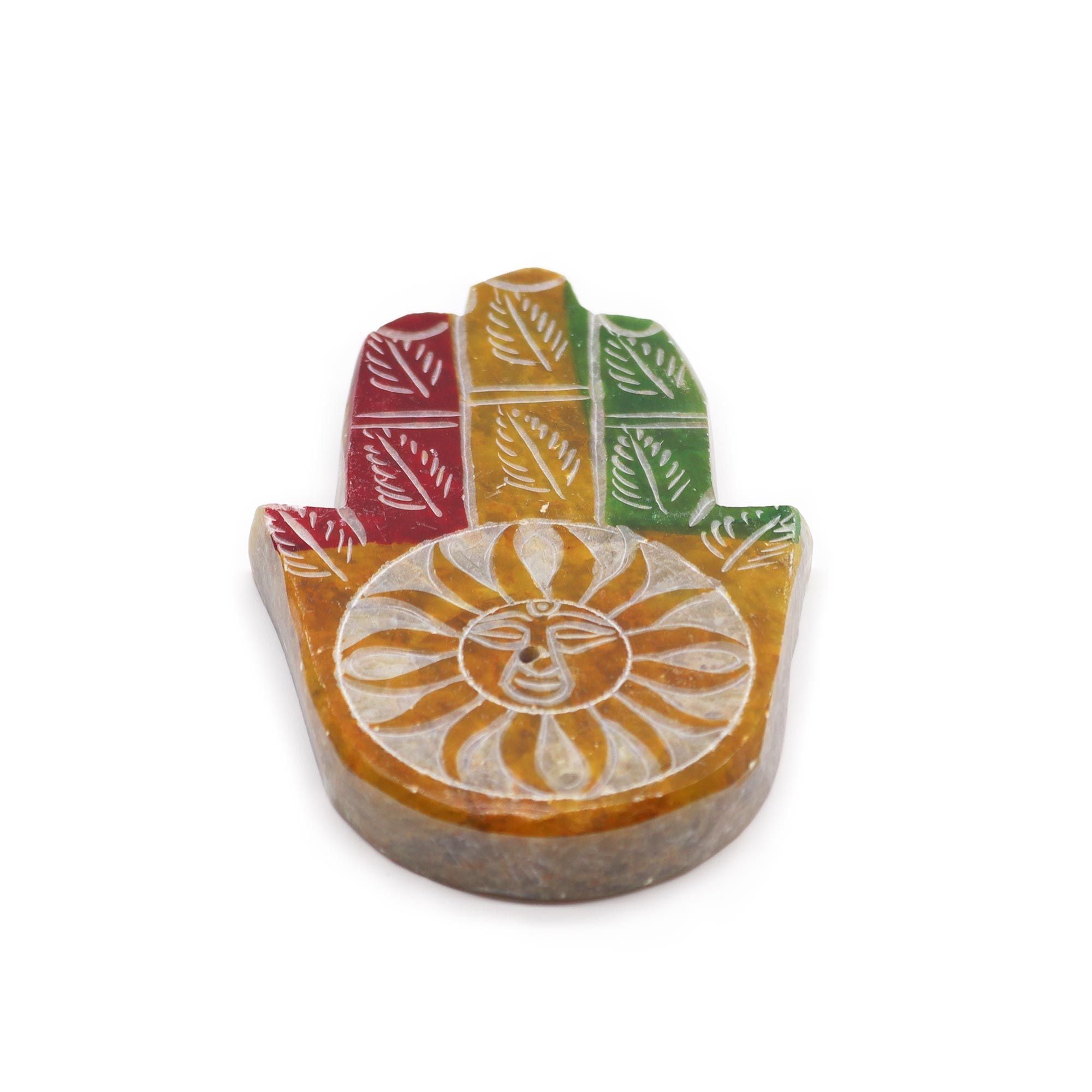 Suporte de Incenso Hamsa em Esteatite Face do Sol