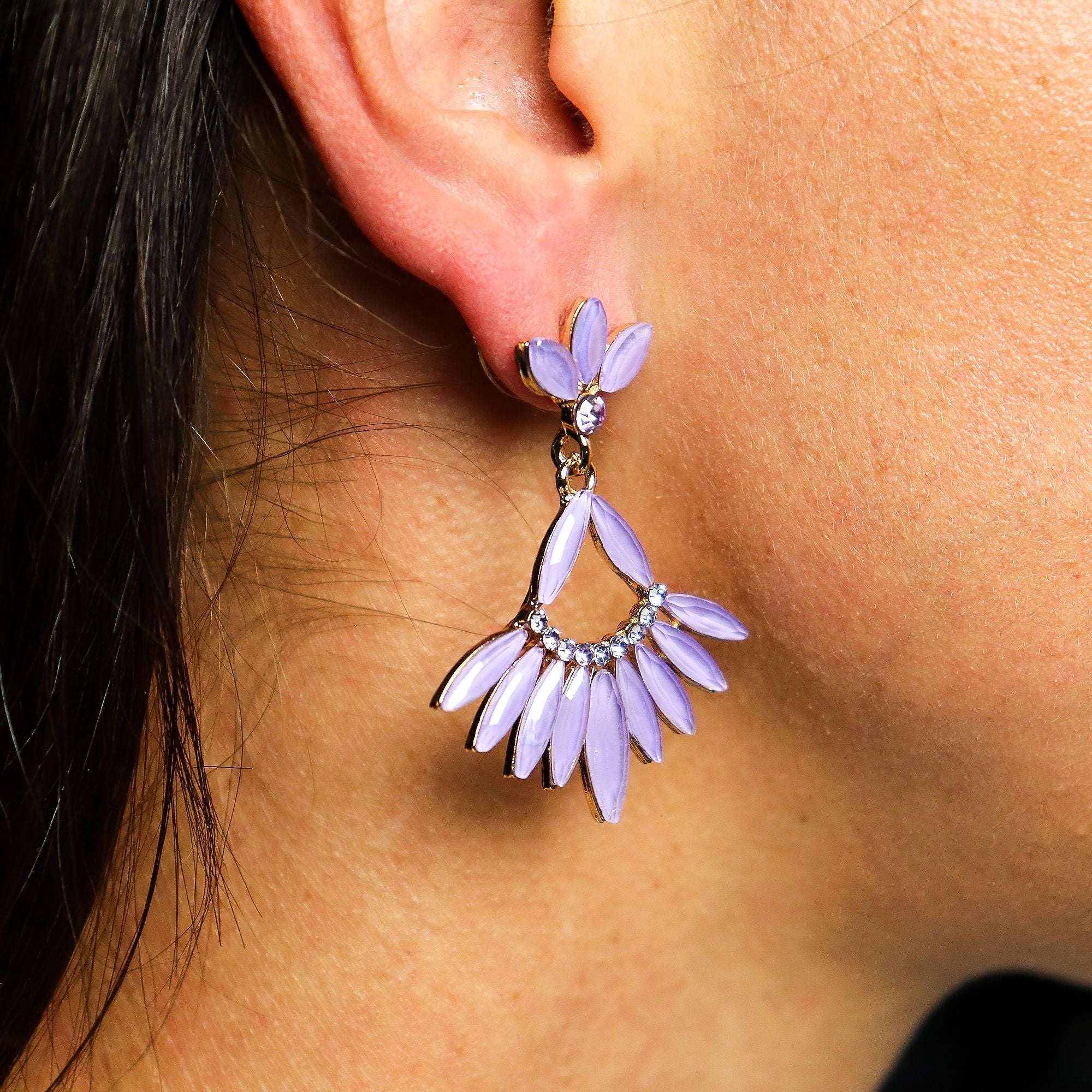 Brincos de Cristal Vintage - Compridos - Lavanda