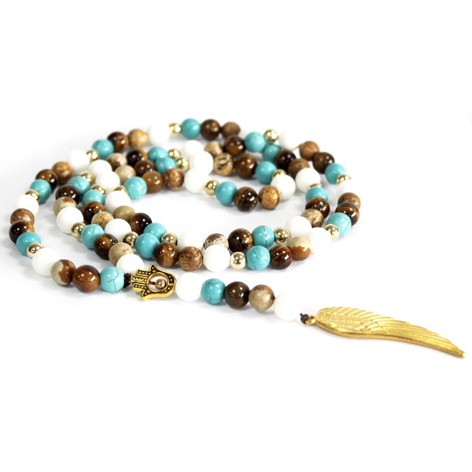 Collar de Piedras Naturales con Colgante de Ala de Ángel