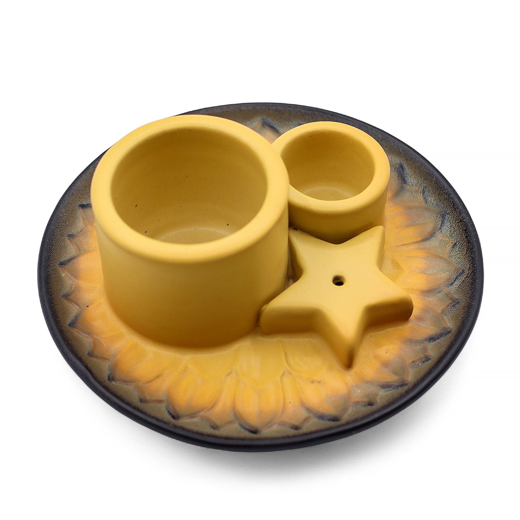 Suporte Cerâmico para Pau Santo e Incenso Mandala Areia e Cinzento