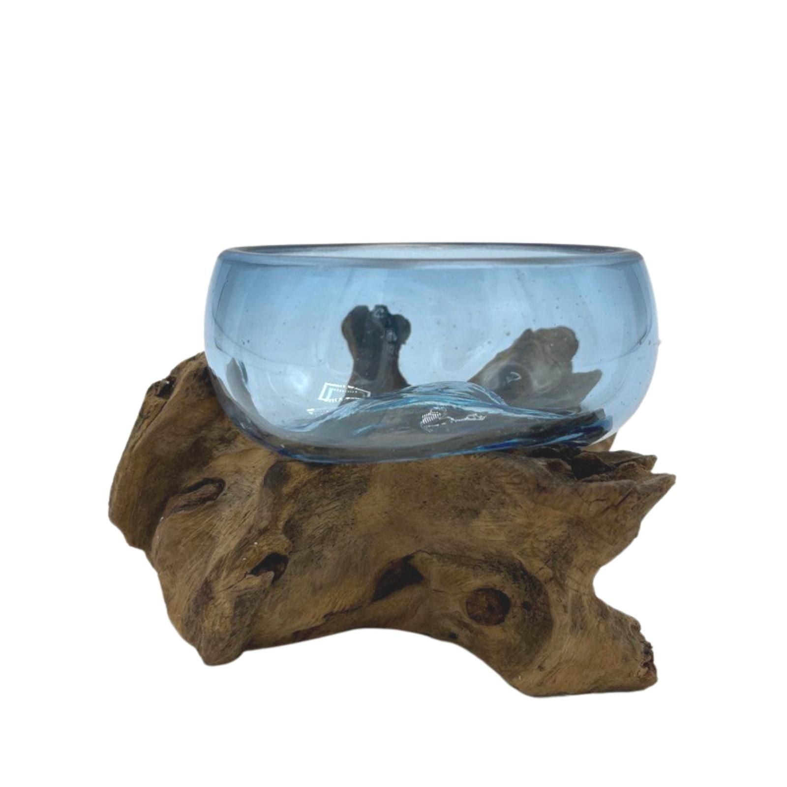 Mini Taça Azul em Vidro Fundido sobre Madeira