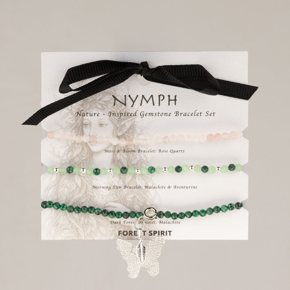 Conjunto de 3 Pulseiras Nymph Spirit com Pedras Naturais - Espírito do Bosque