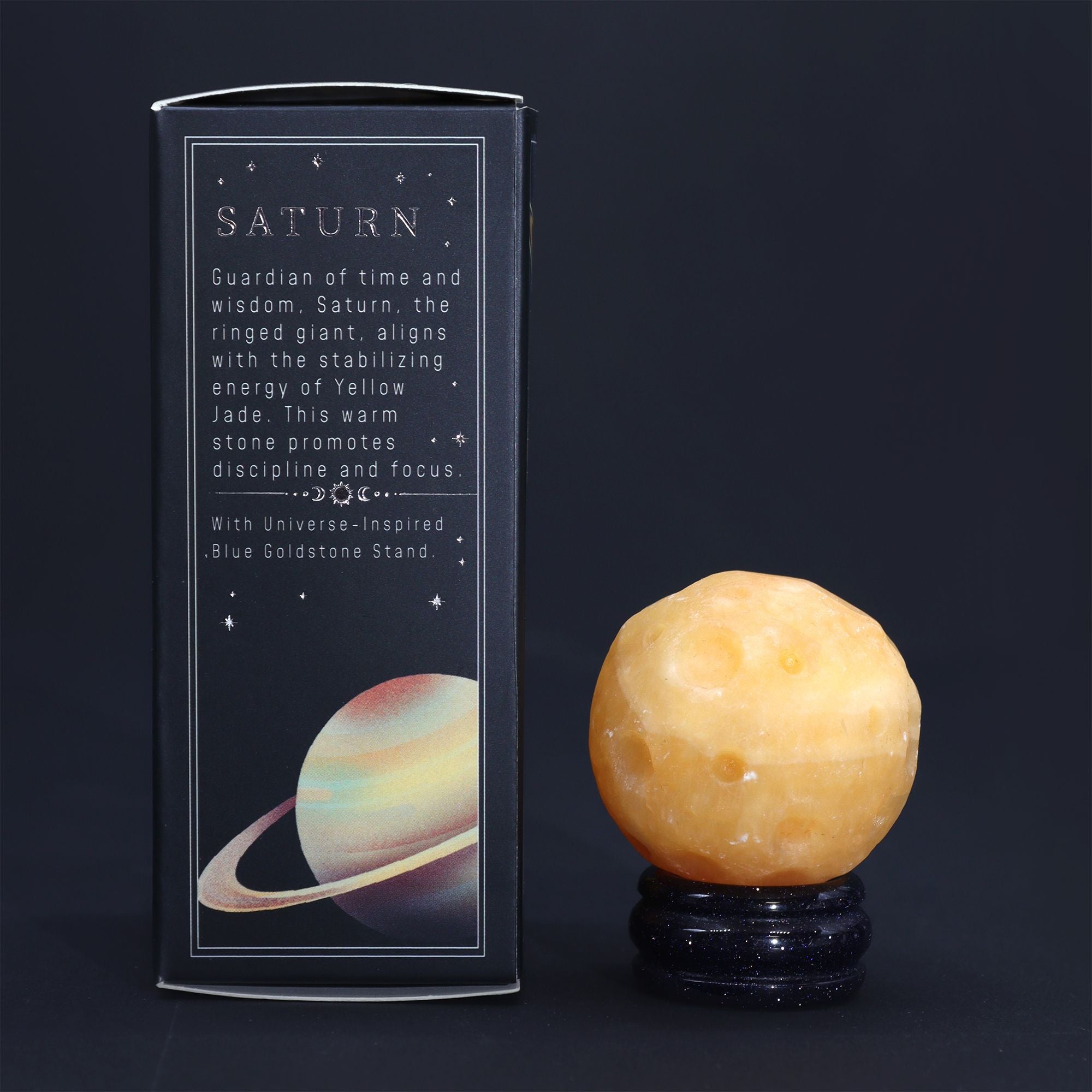 Planeta Jade Amarelo com Suporte Solar Saturno (40mm)