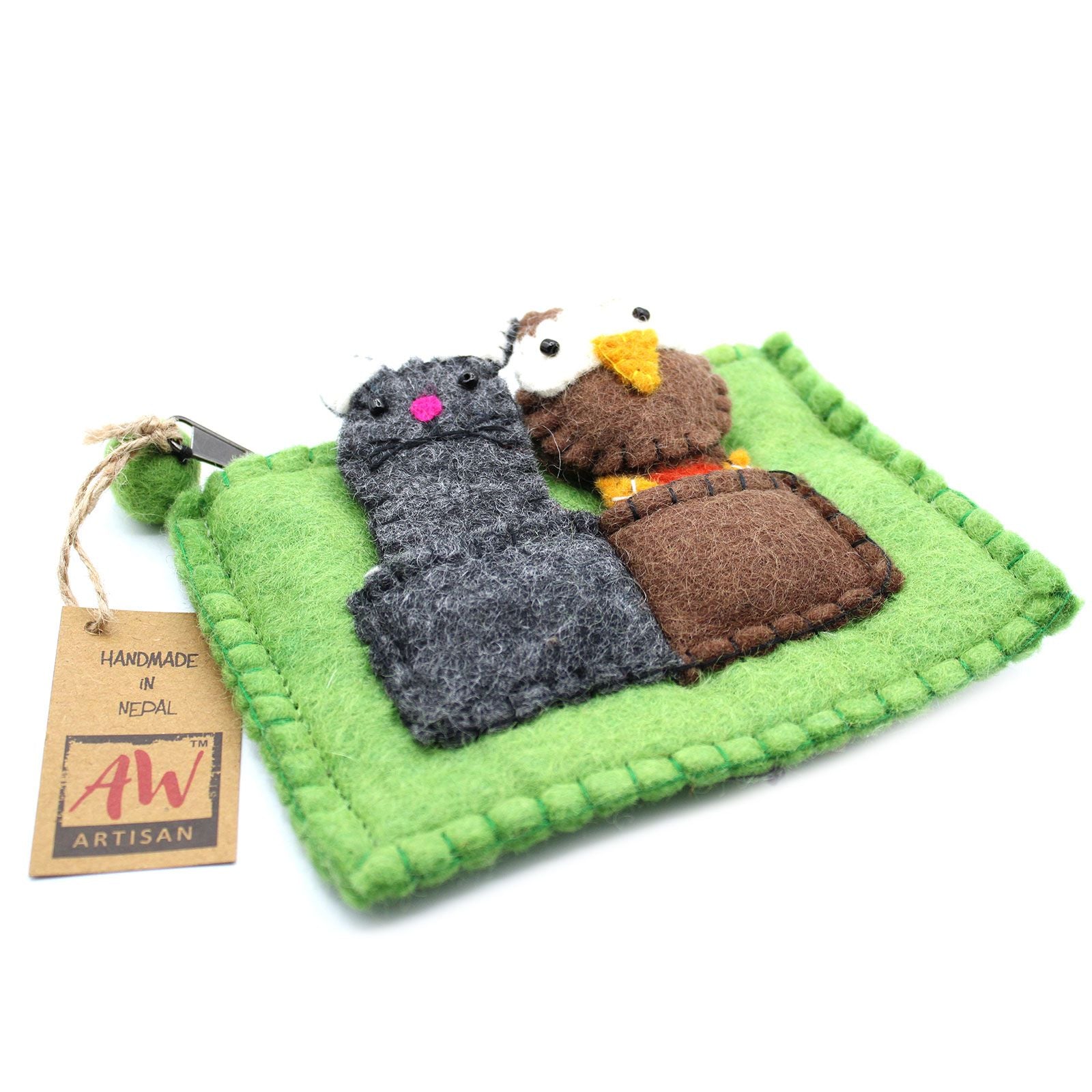 Bolsa com marionetas de dedo - Coruja e gatinho
