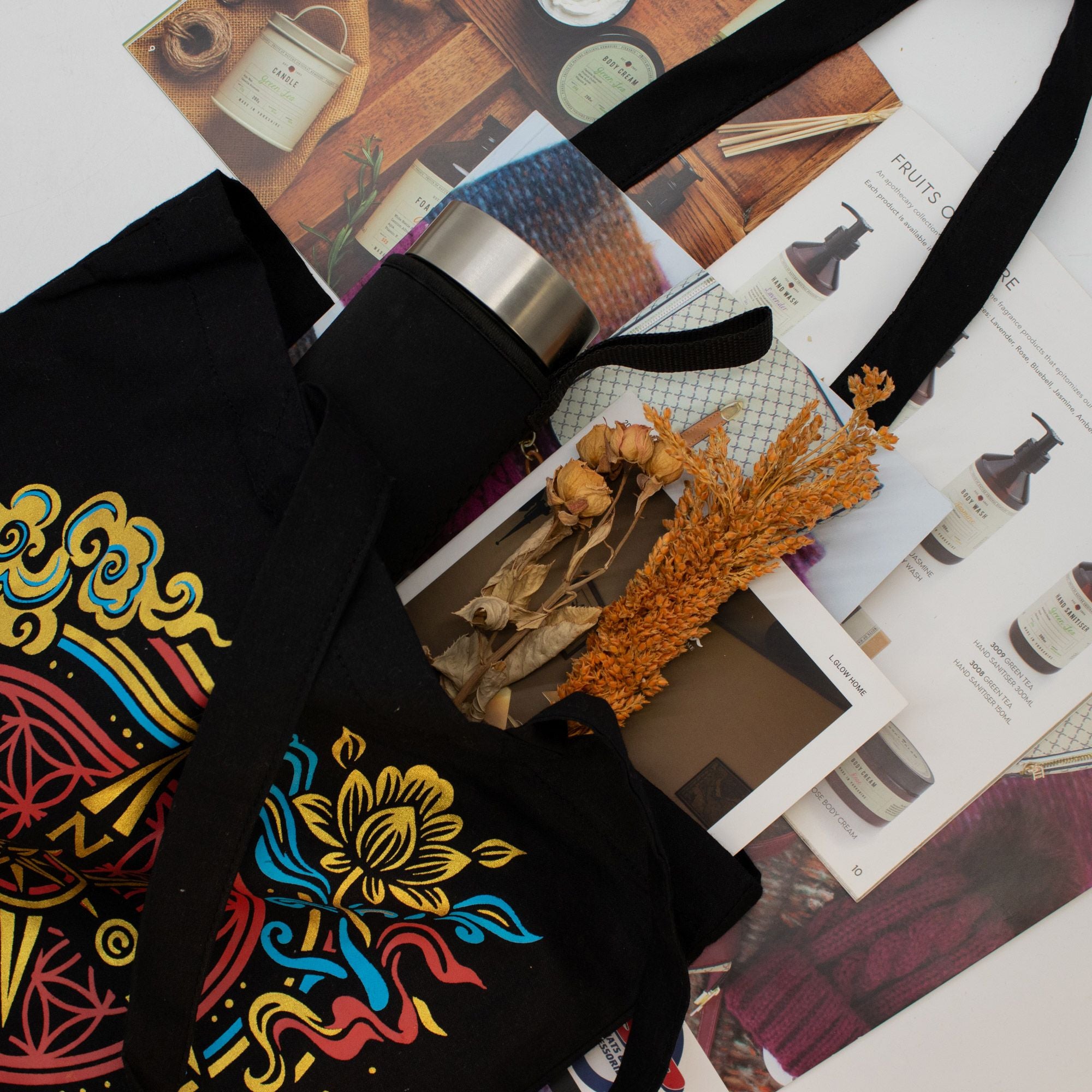 Bolsa Tote em Algodão Bússola da Vida Preto 40 x 36 cm