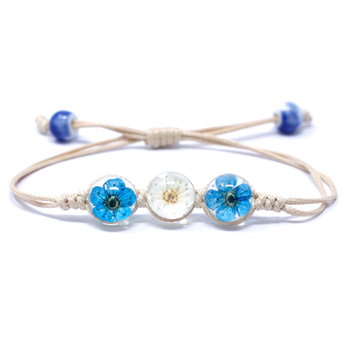 Flores Prensadas - Pulseira de Três Flores