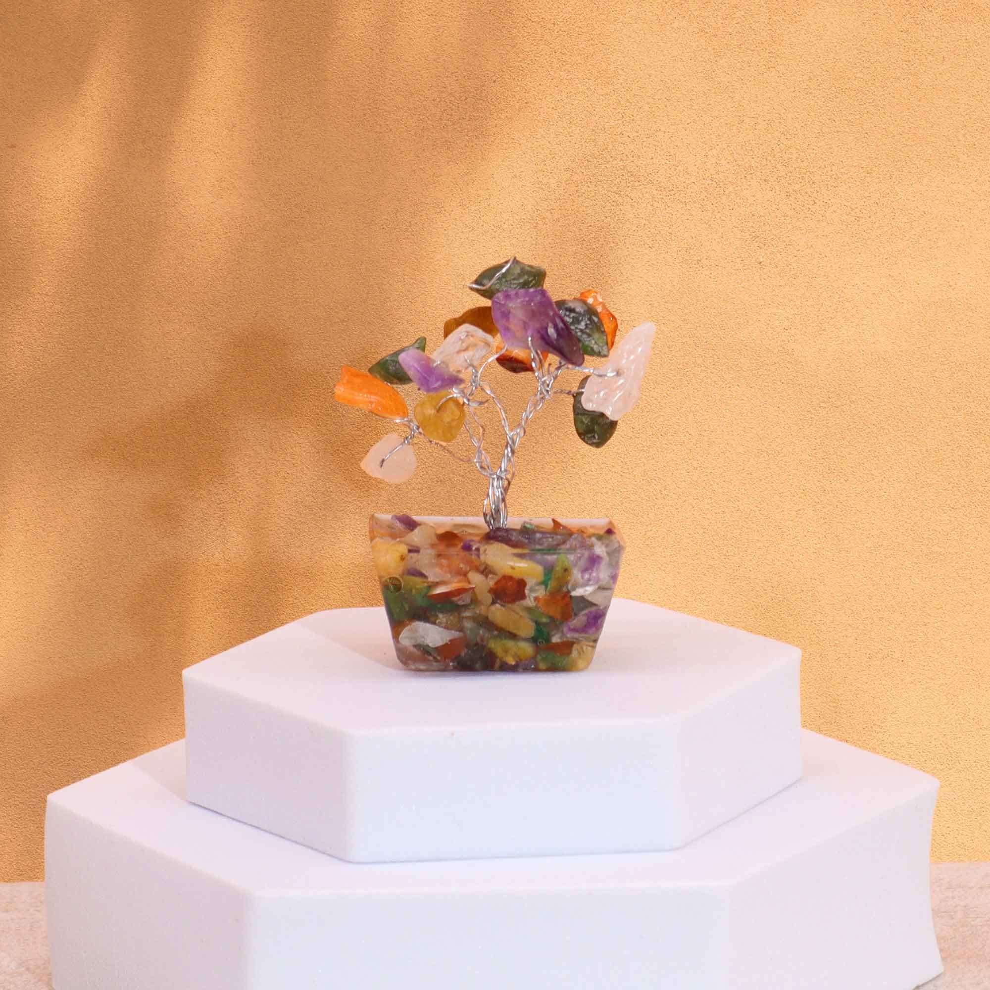 Mini Árvore de Pedras Naturais Base Orgonite Multipedras (15 Pedras)