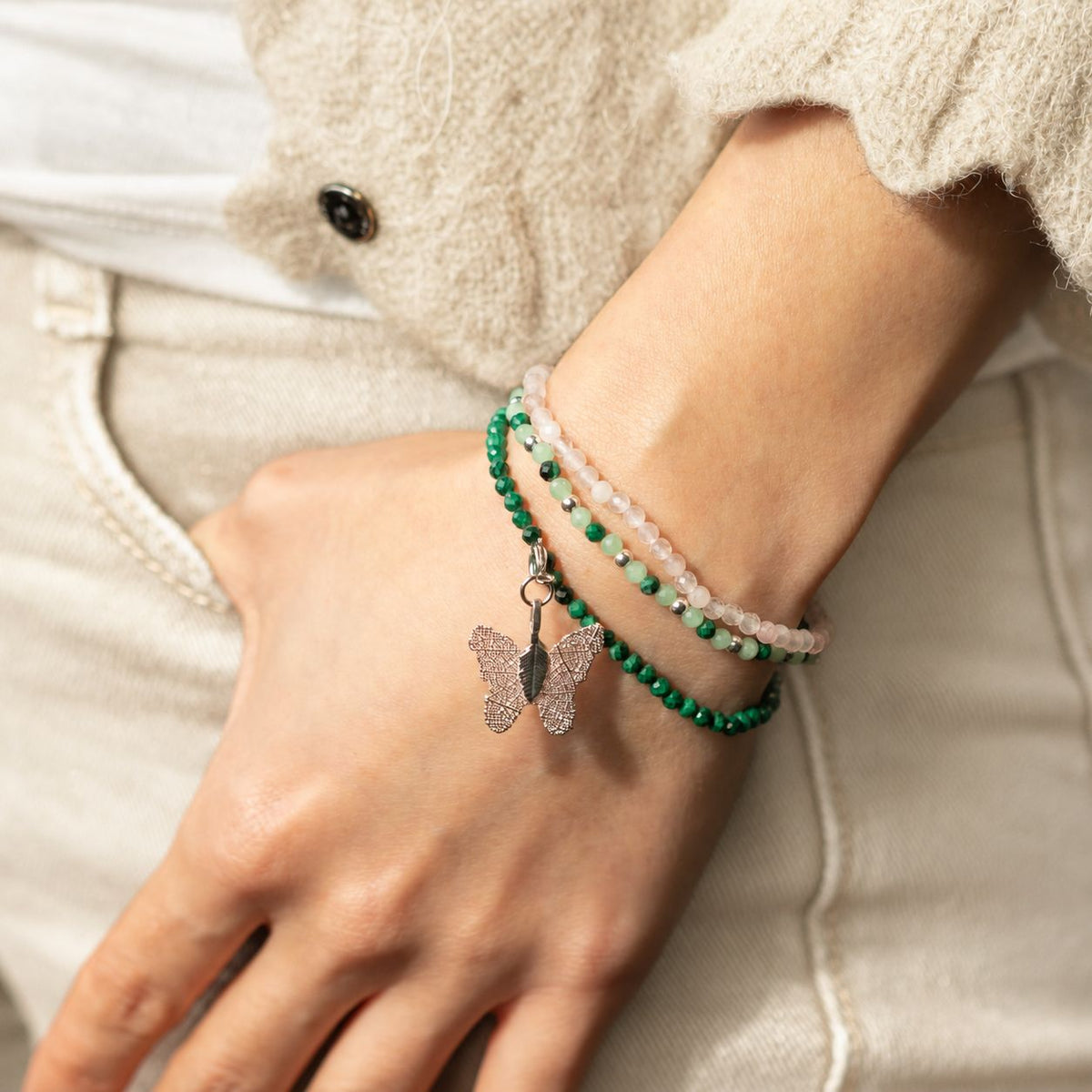 Conjunto de 3 Pulseiras Nymph Spirit com Pedras Naturais - Espírito do Bosque
