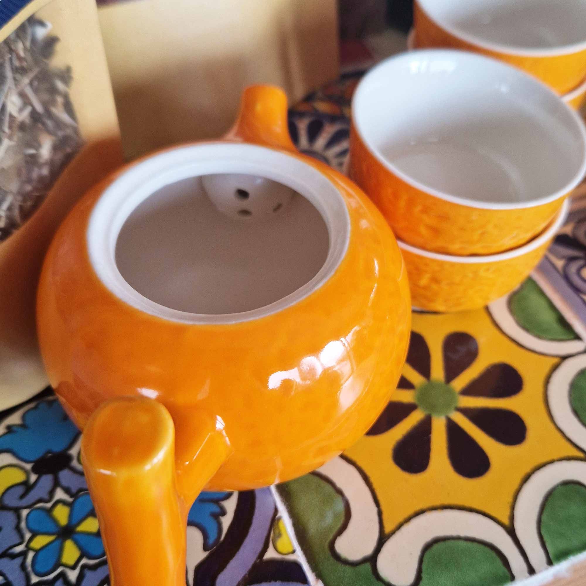 Conjunto de Bule Laranja – Bule e Quatro Chávenas
