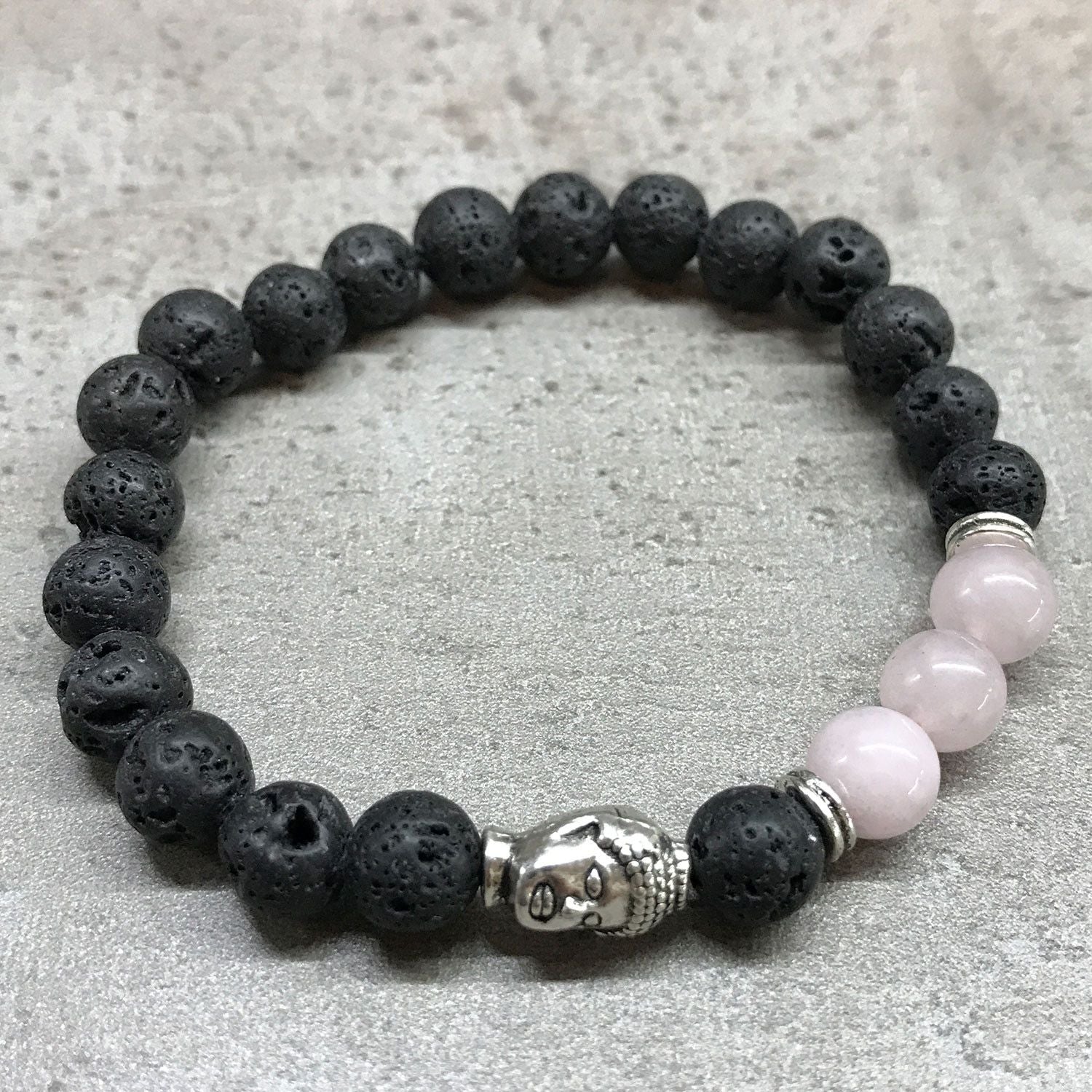 Pulseira em Pedra Lava – Buda – Quartzo Rosa