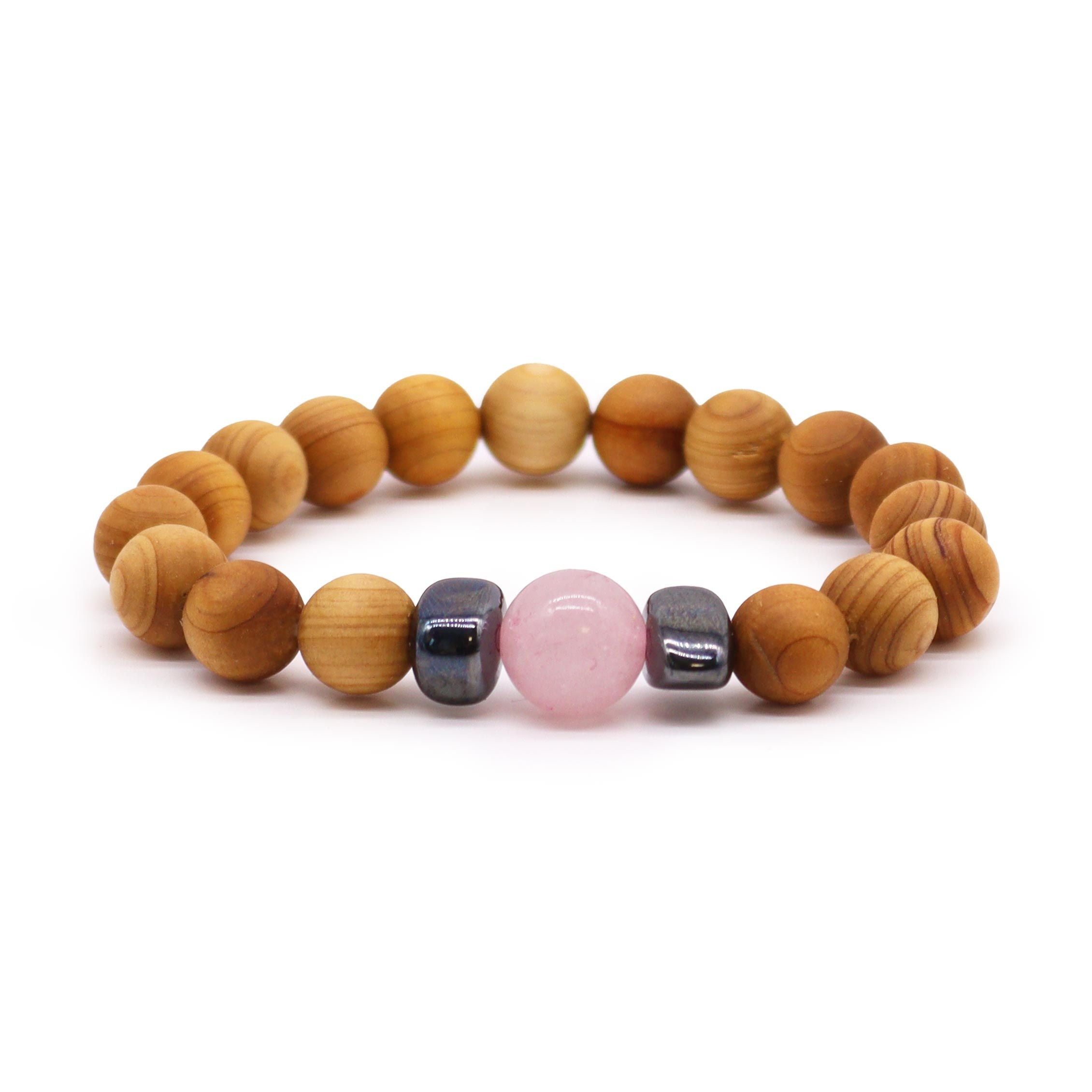 Cedar Bracelet – Heart Chakra – Rose Quartz