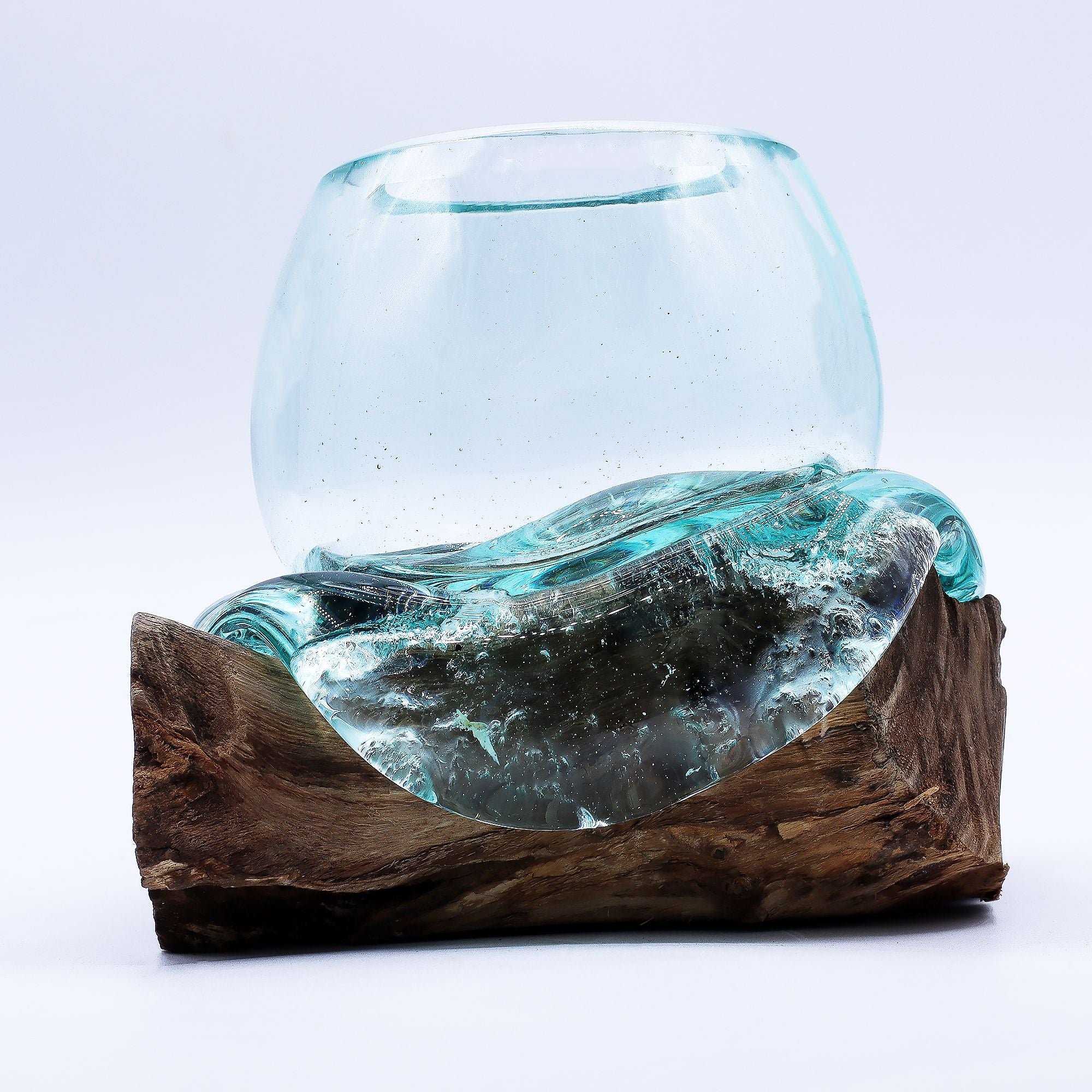 Miniature Aquarium in Blown Glass on Wood