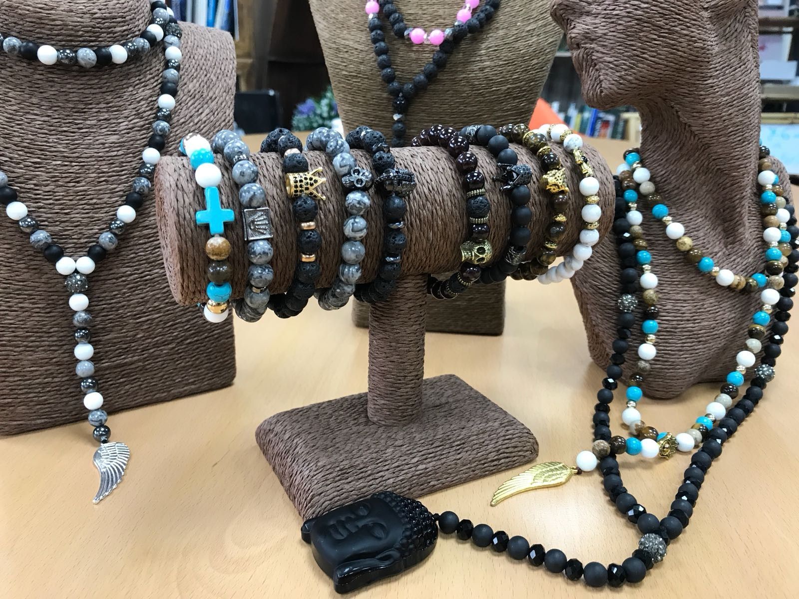 Lava Stone Bracelet with Golden Hamsa