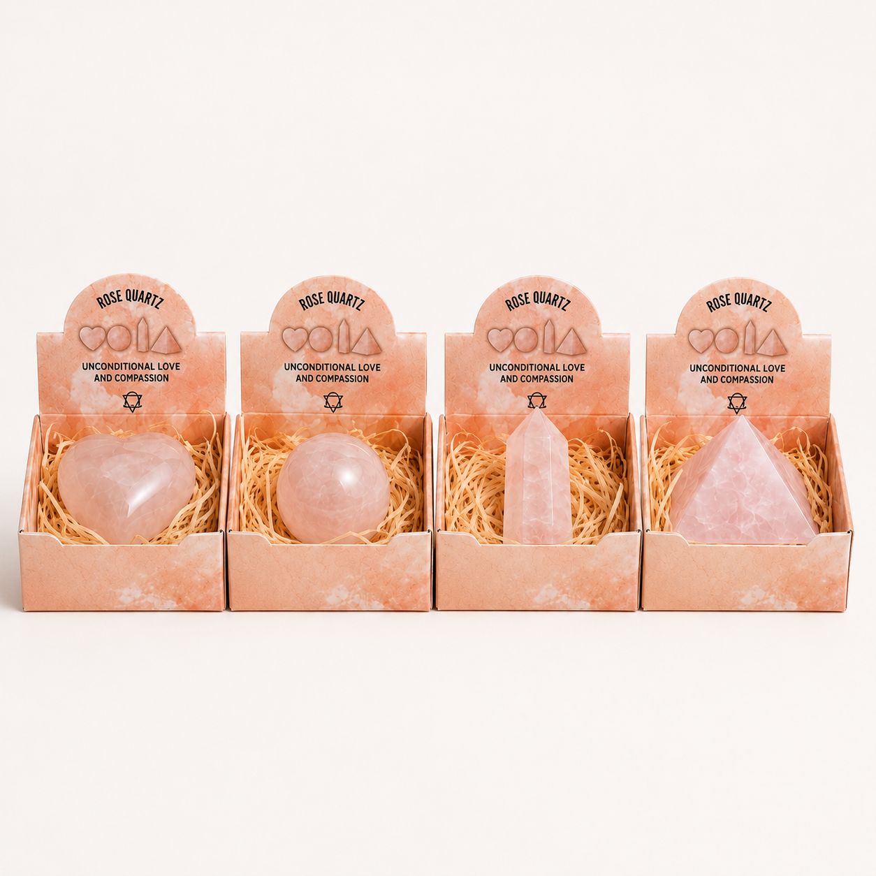 Cuatro Formas en Piedra Preciosa – Cuarzo Rosa