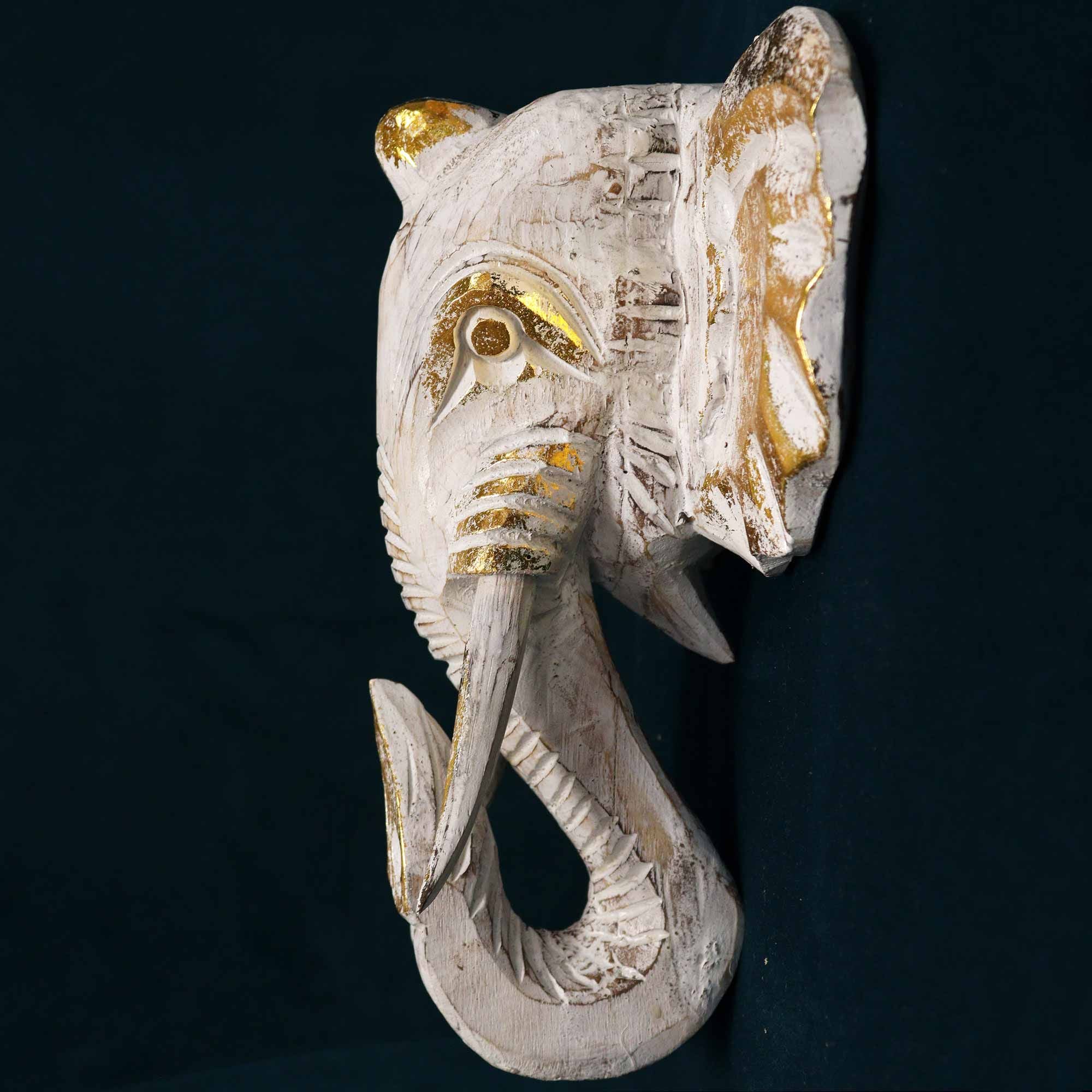 Cabeza de elefante grande – Dorado y blanco