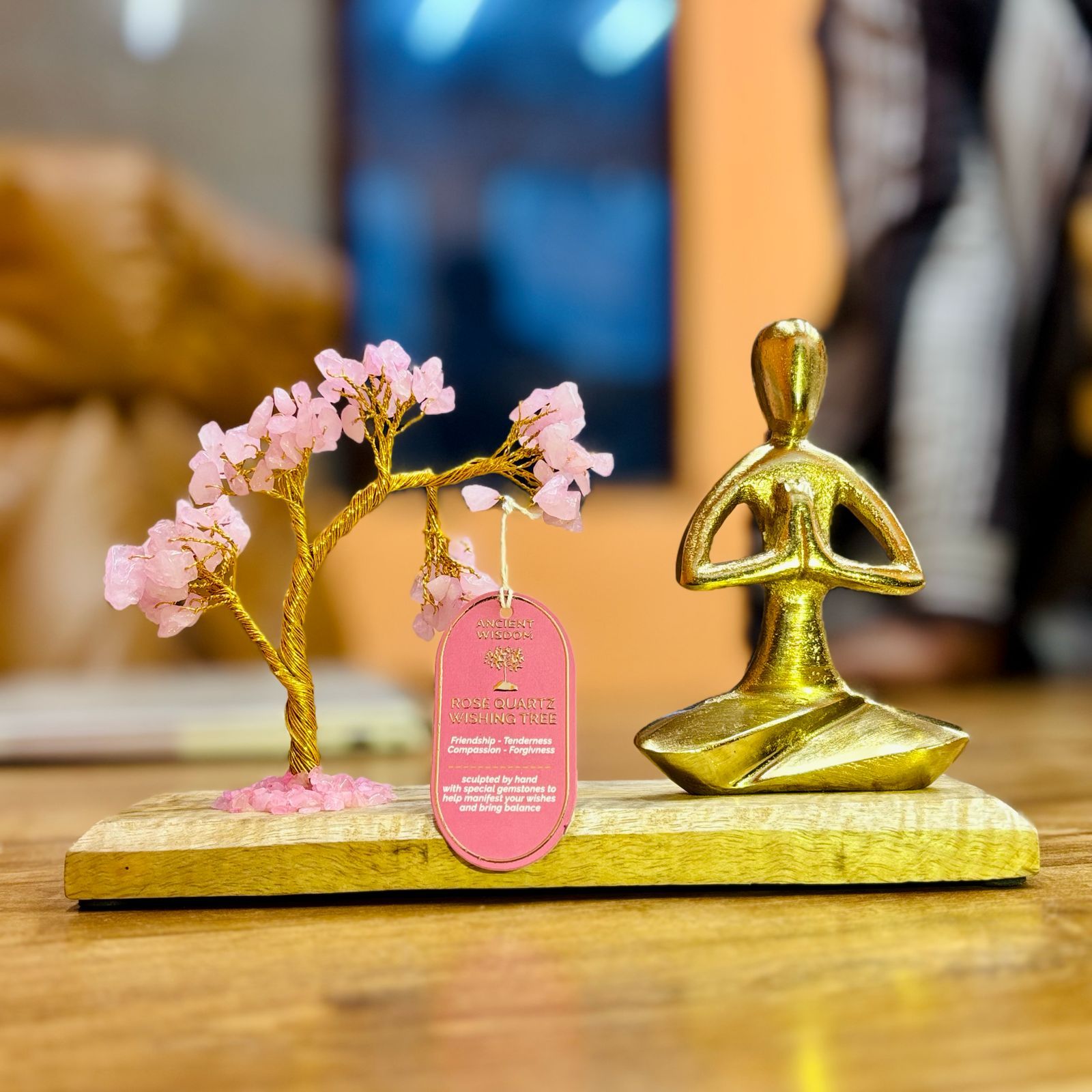 Jardim de Yoga em Pedras Naturais Postura Namaste Quartzo Rosa Árvore Inclinada (100 Pedras)