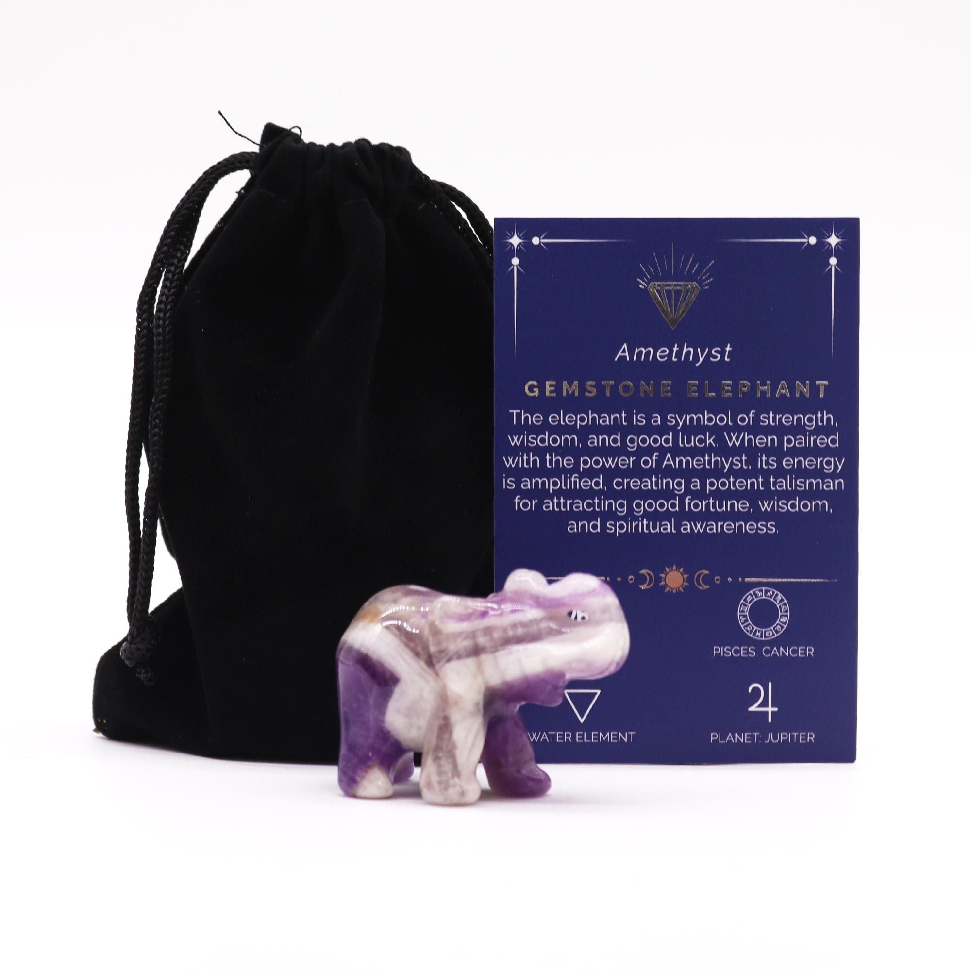 Elefante da Sorte em Pedra Natural Ametista (50x35x25mm)