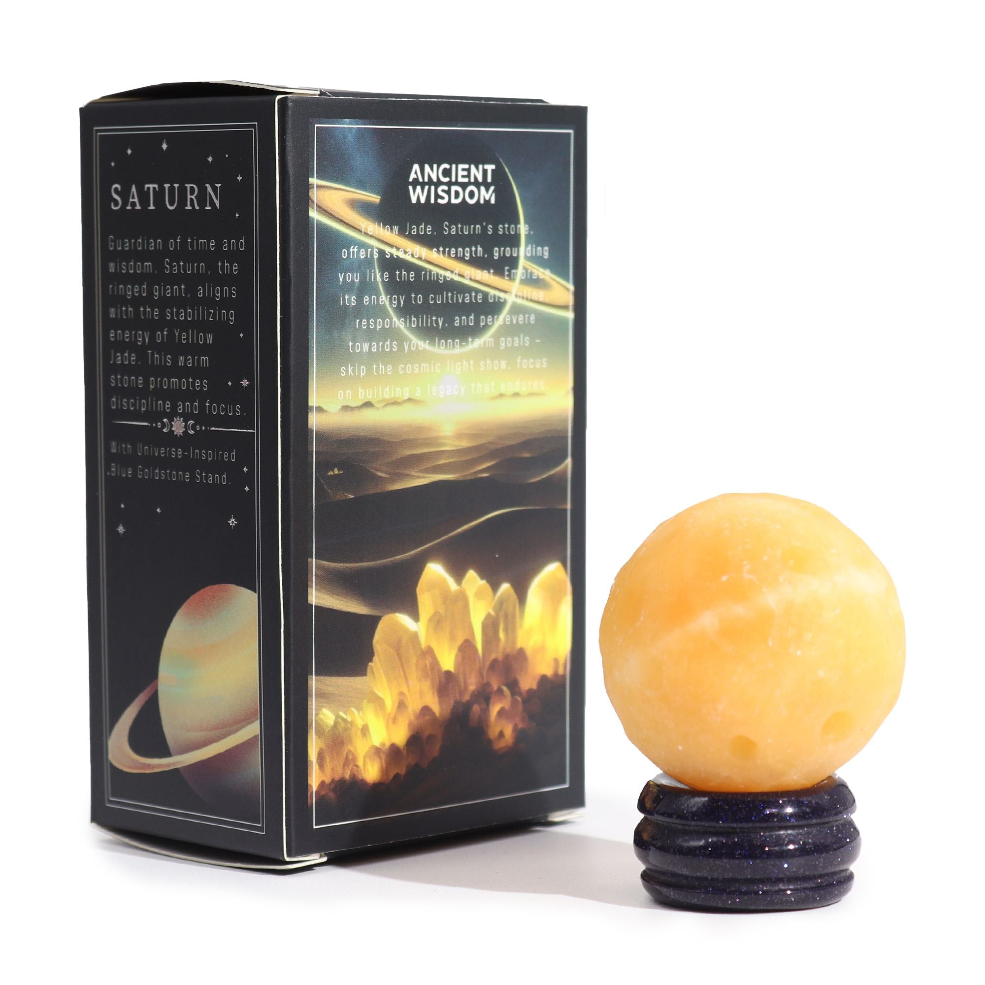 Planeta Jade Amarelo com Suporte Solar Saturno (40mm)