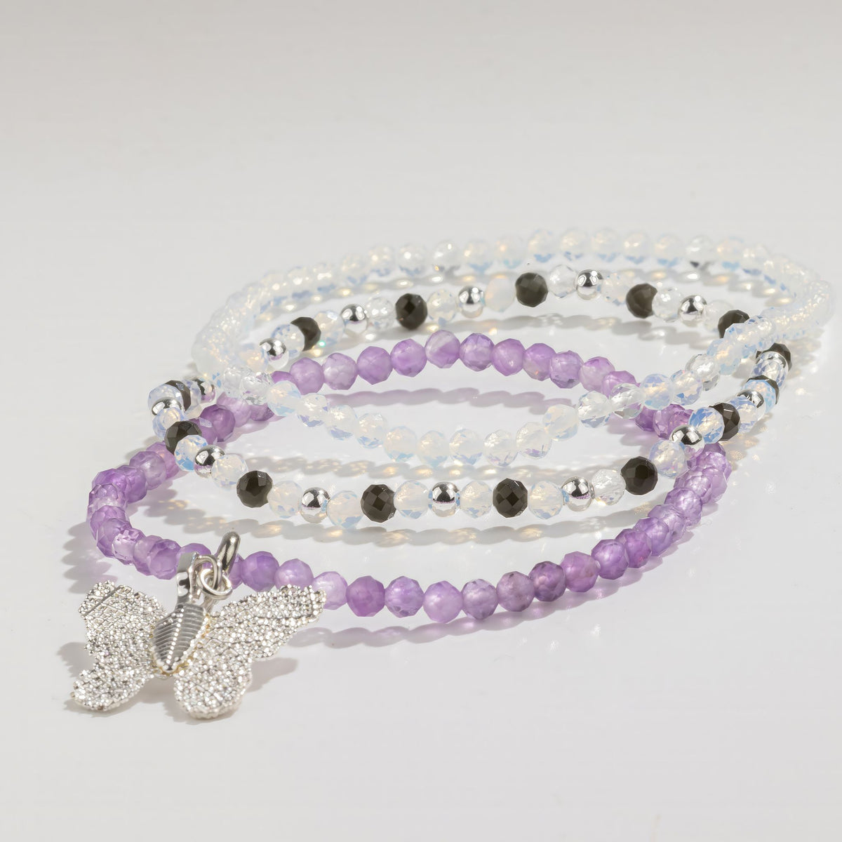 Set of 3 Nymph Spirit Bracelets with Natural Stones - Full Moon