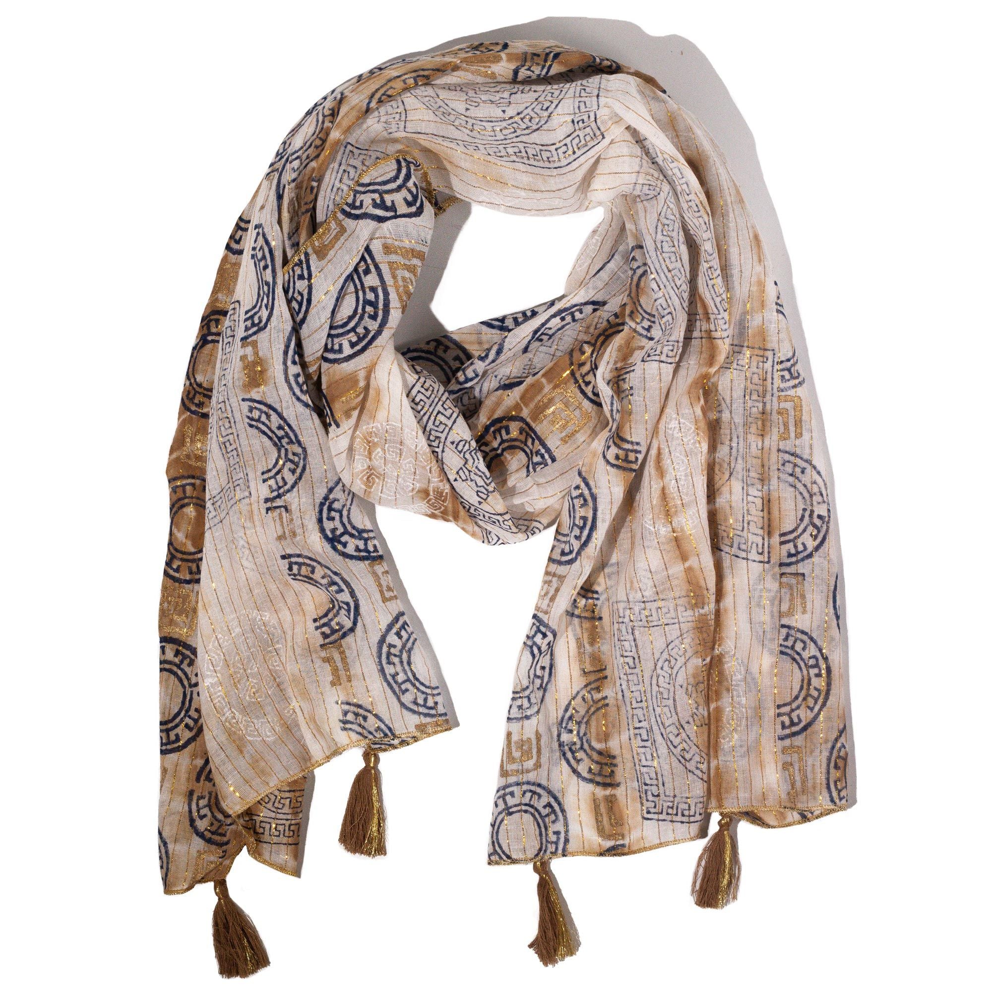 Écharpe Nomad Sari Marbella Verão - Café e Dourado - 180x50 cm