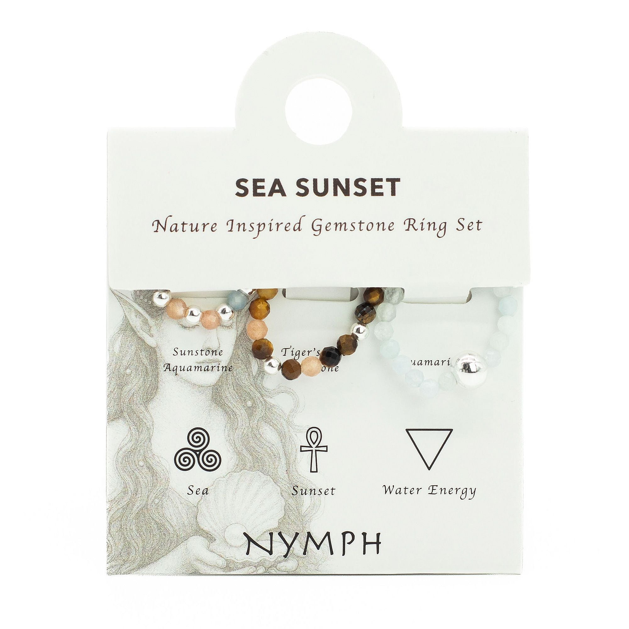 Conjunto de Anéis com Pedra Nymph – Pôr do Sol Marinho