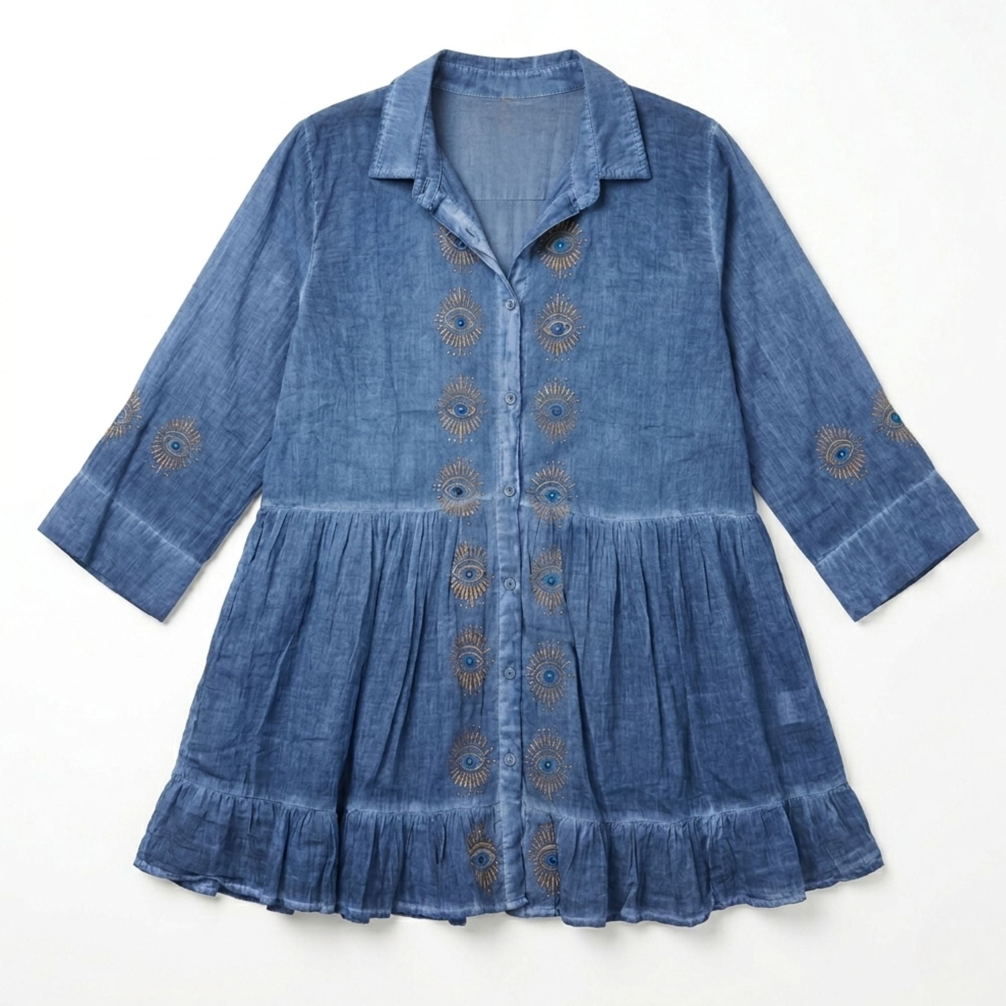 Vestido Nomad Sari Túnica Azul Acizentado com Olho Grego