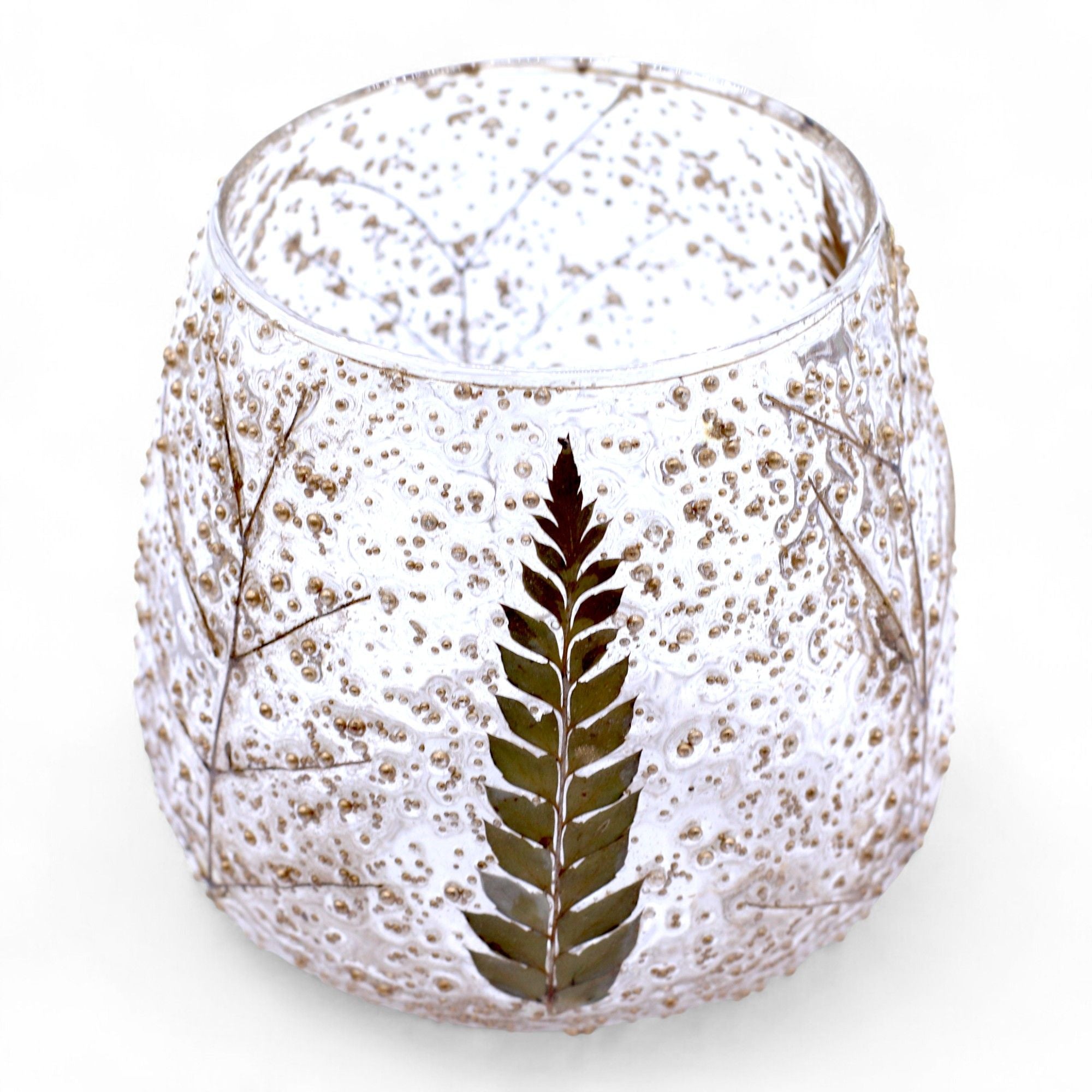 Castiçal de Vidro Floral Natural Cilíndrico Pinho 10 x 9 cm