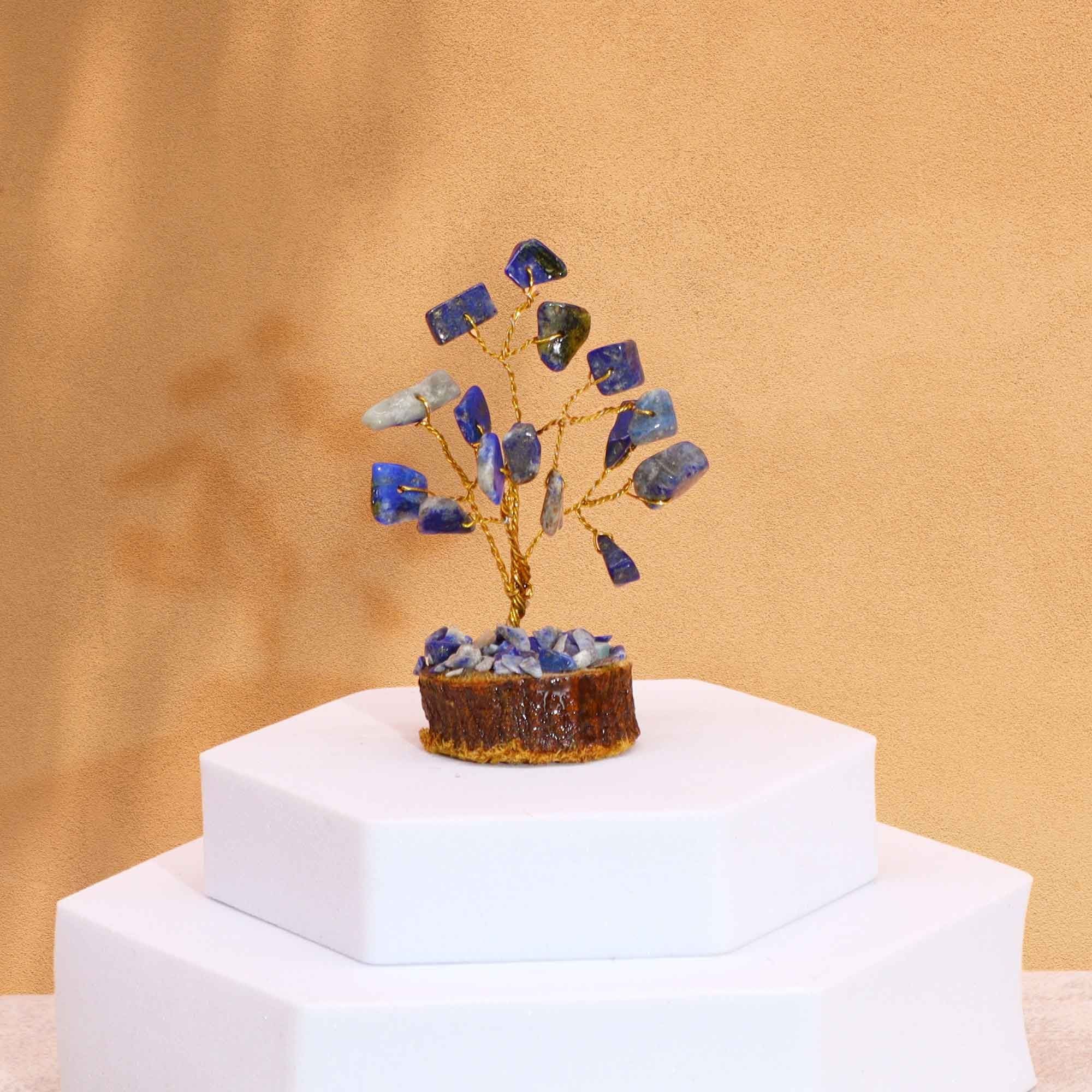 Mini Árvore de Pedras Naturais Base Madeira Sodalite (15 Pedras)