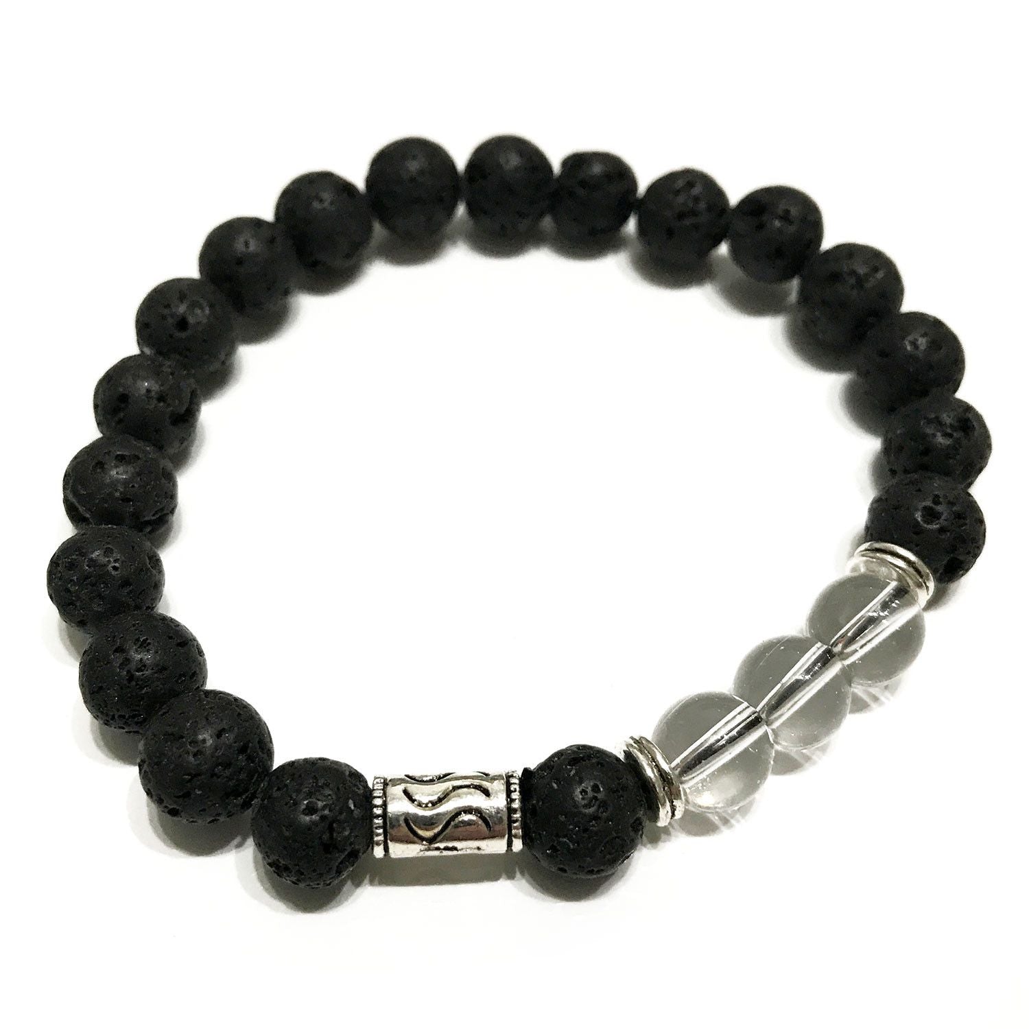 Pulseira em Pedra Lava – Tribal – Quartzo Transparente