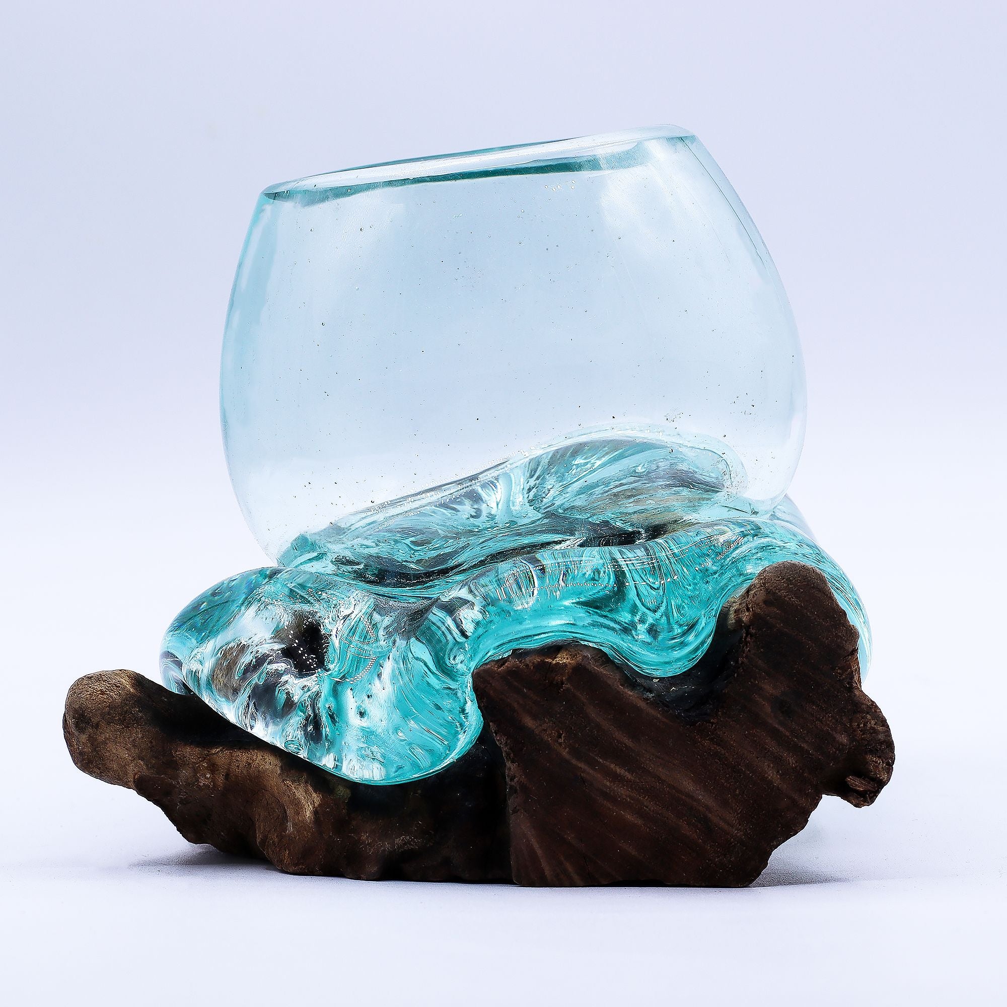 Miniature Aquarium in Blown Glass on Wood