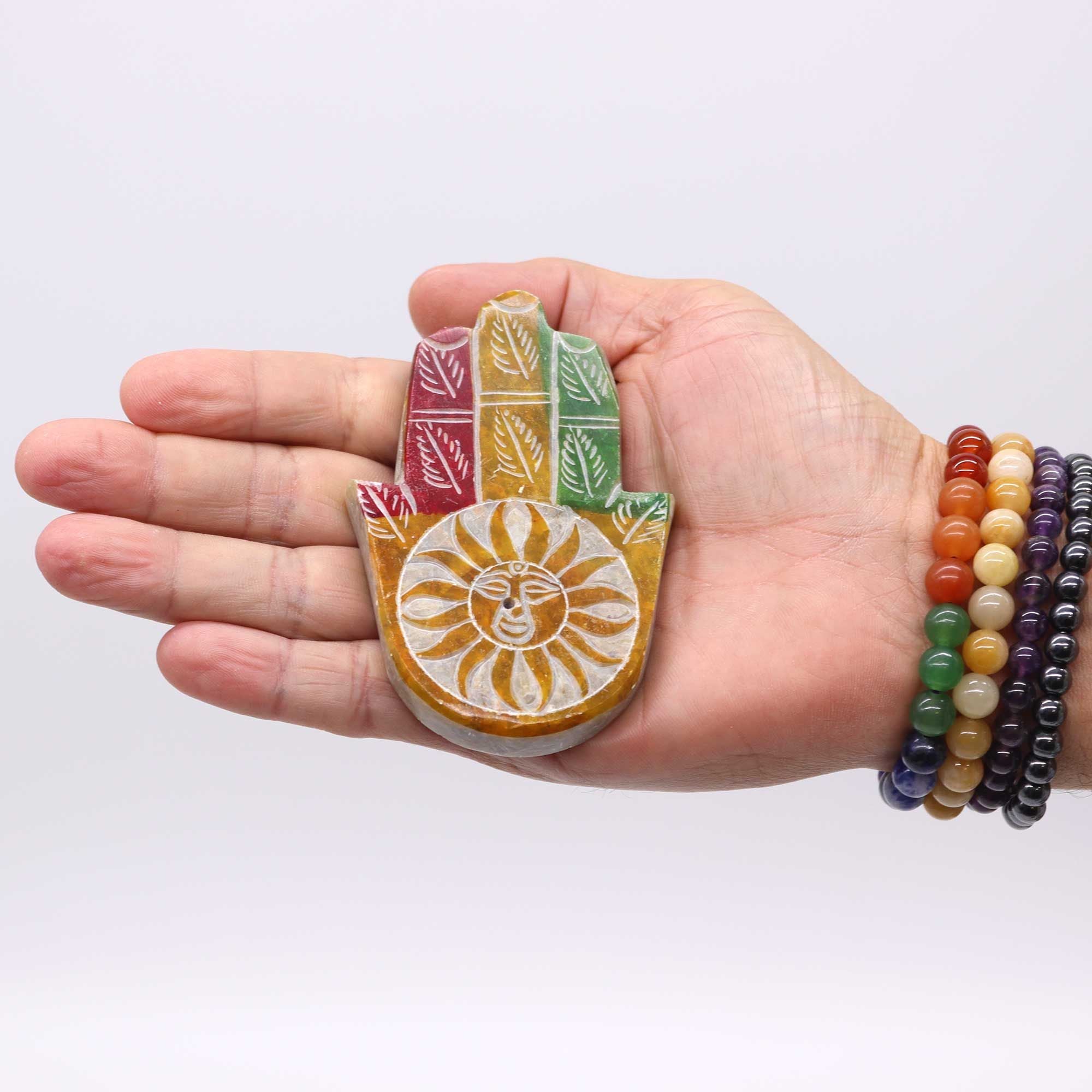 Suporte de Incenso Hamsa em Esteatite Face do Sol