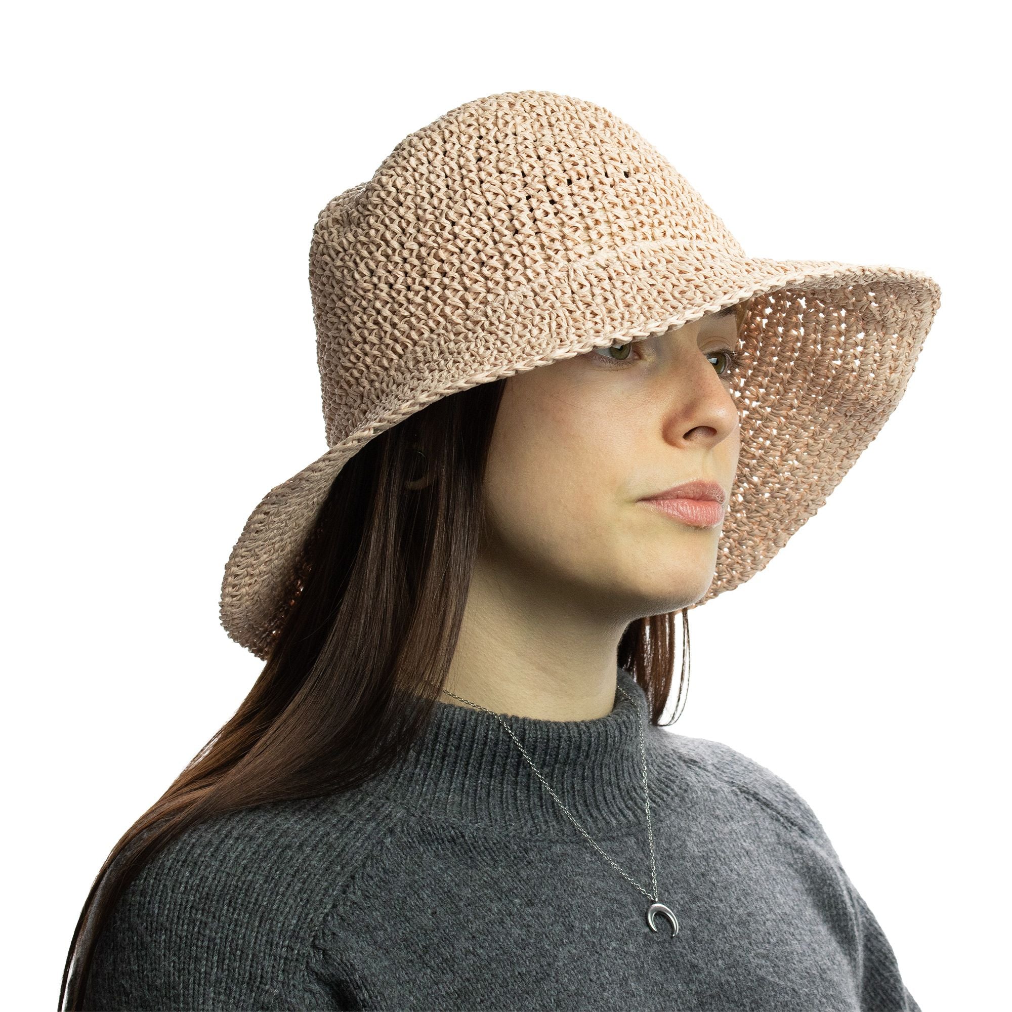 Chapéu Nomad Sari em palha de aba larga - Rosa Blush