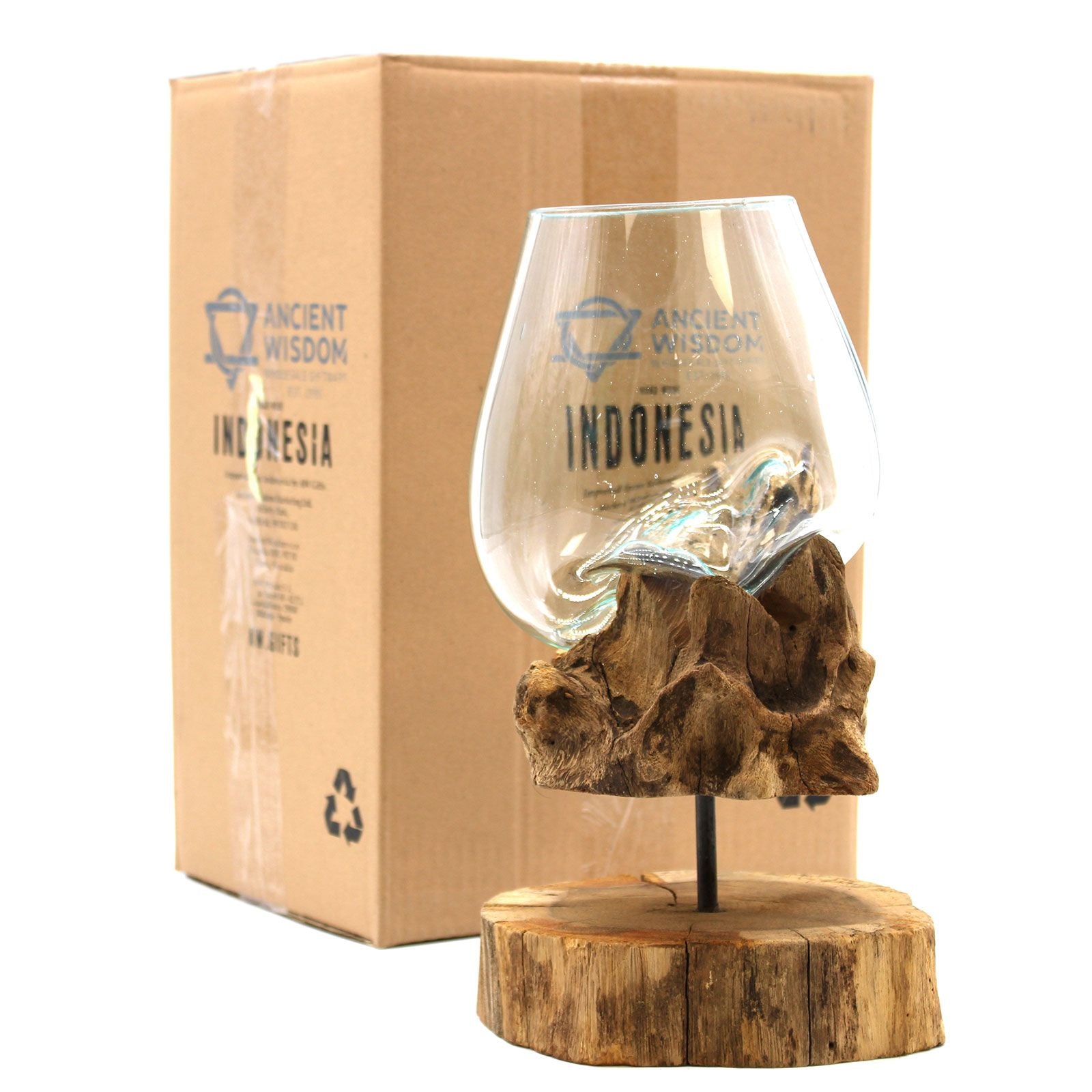Taça Grande em Vidro Fundido sobre Madeira com Suporte
