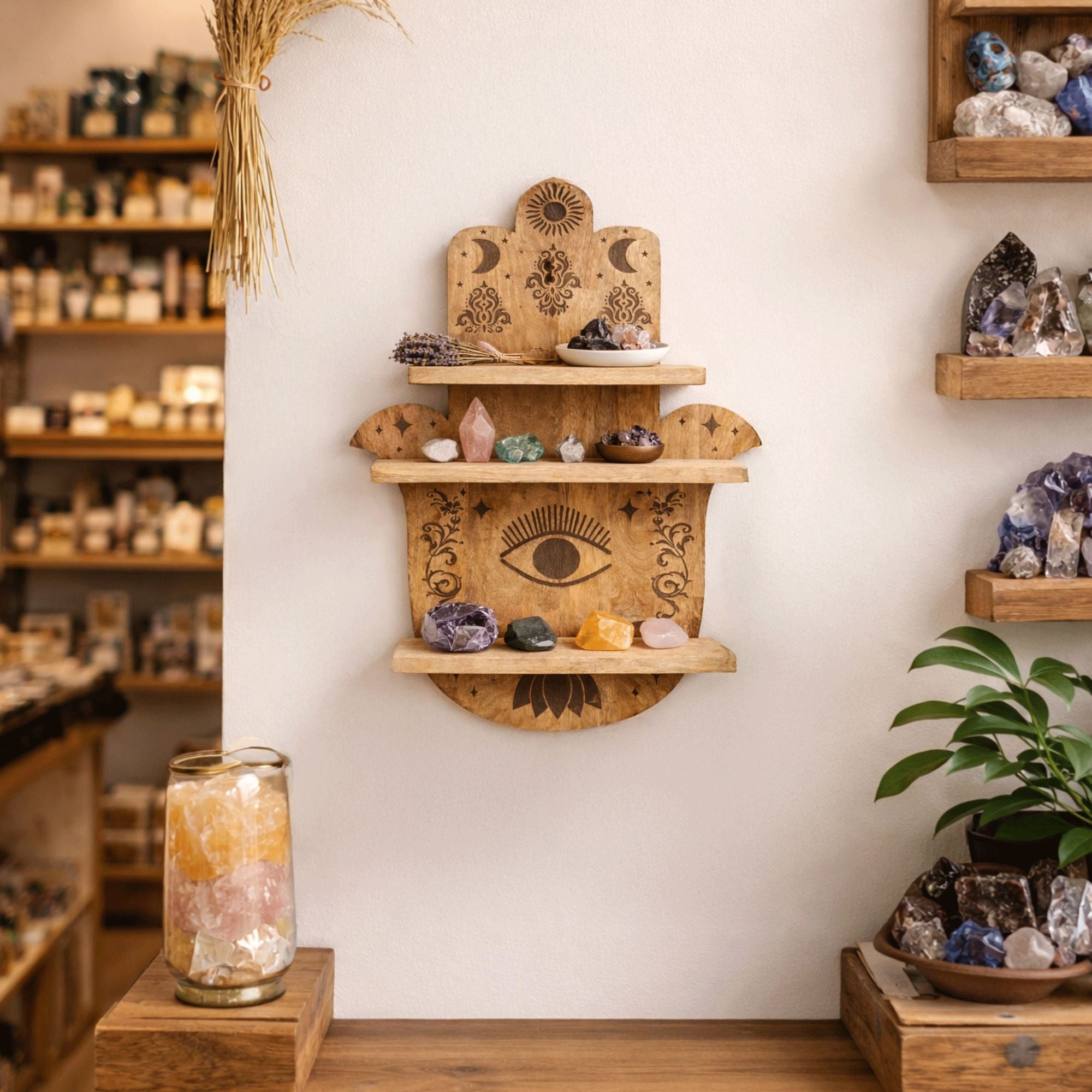 Prateleira de Parede Hamsa em Madeira de Manga