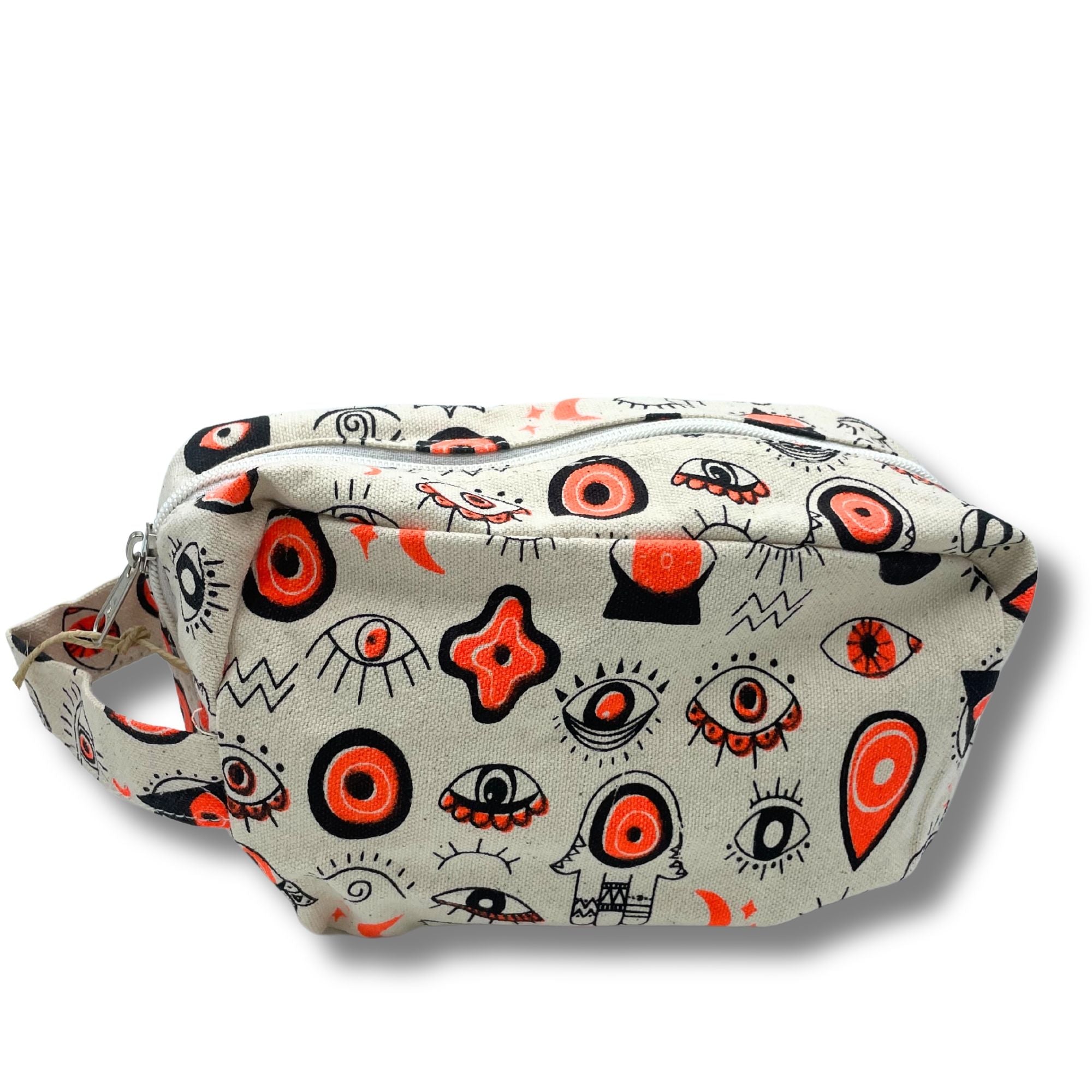 Necessaire pequena de lona de algodão com padrão de olhos