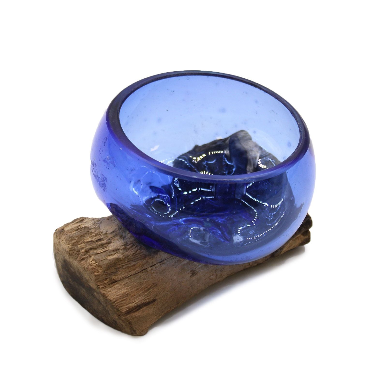 Mini Taça Azul em Vidro Fundido sobre Madeira