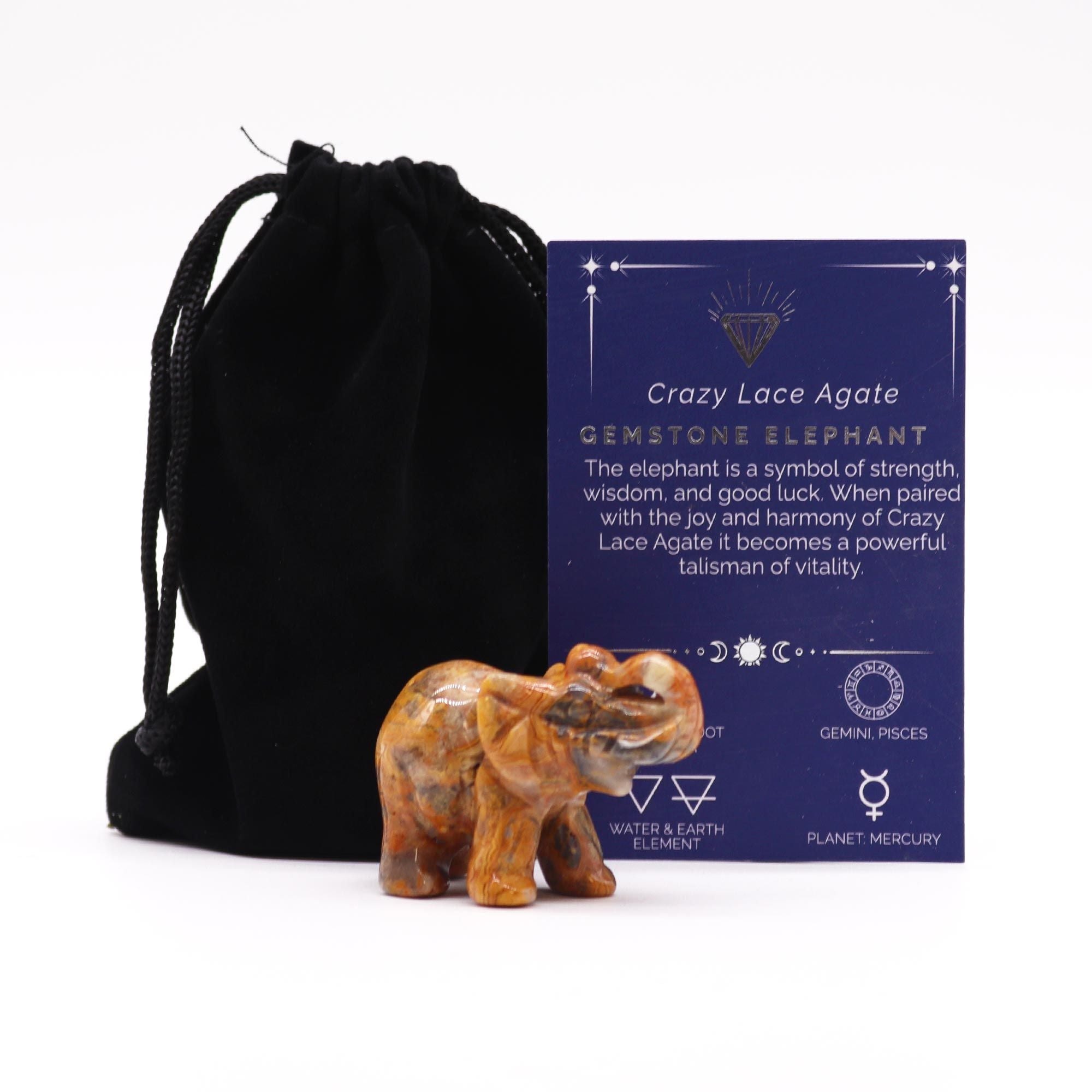 Elefante da Sorte em Pedra Natural Ágata Crazy Lace (50x35x25mm)