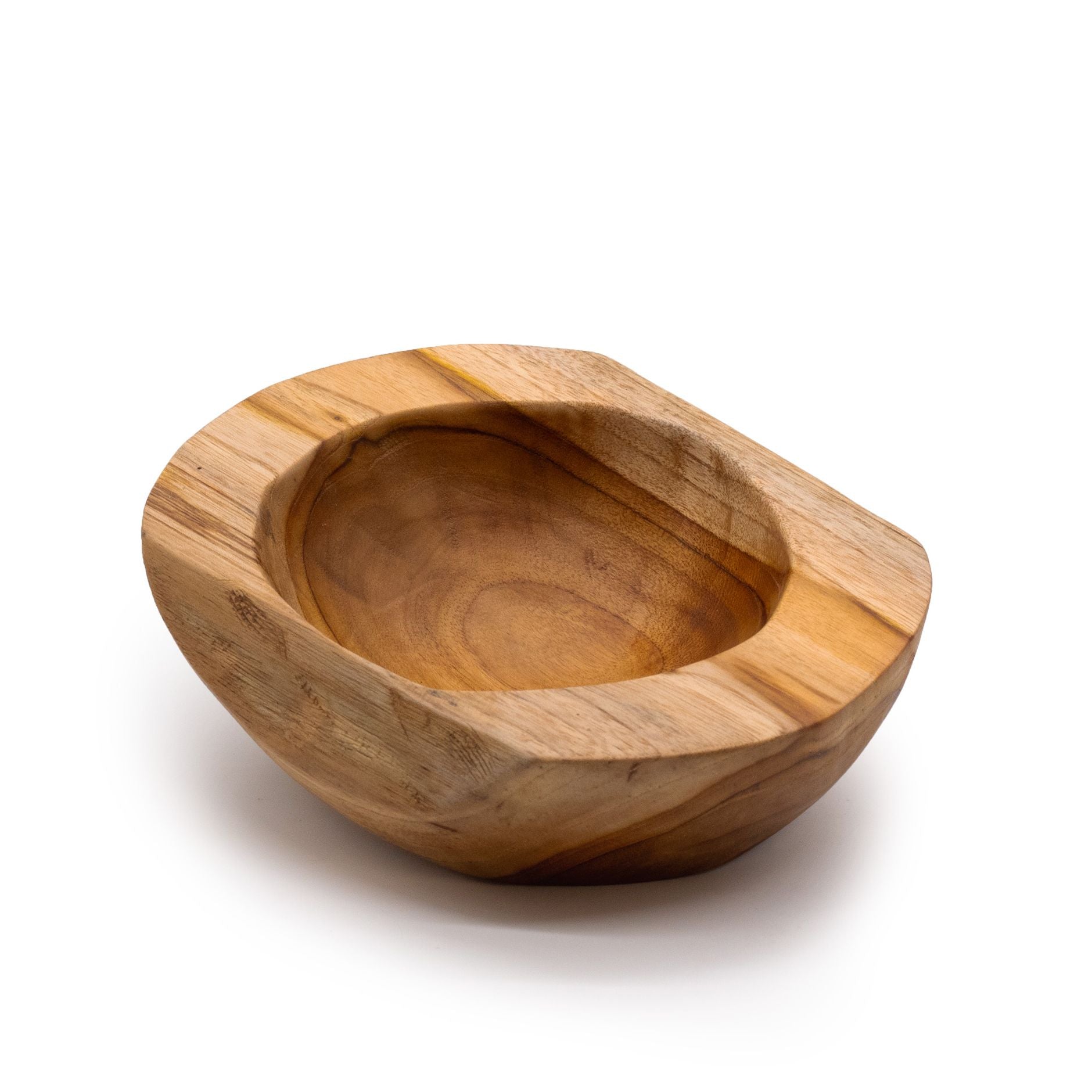 Taça média de madeira de teca com forma natural