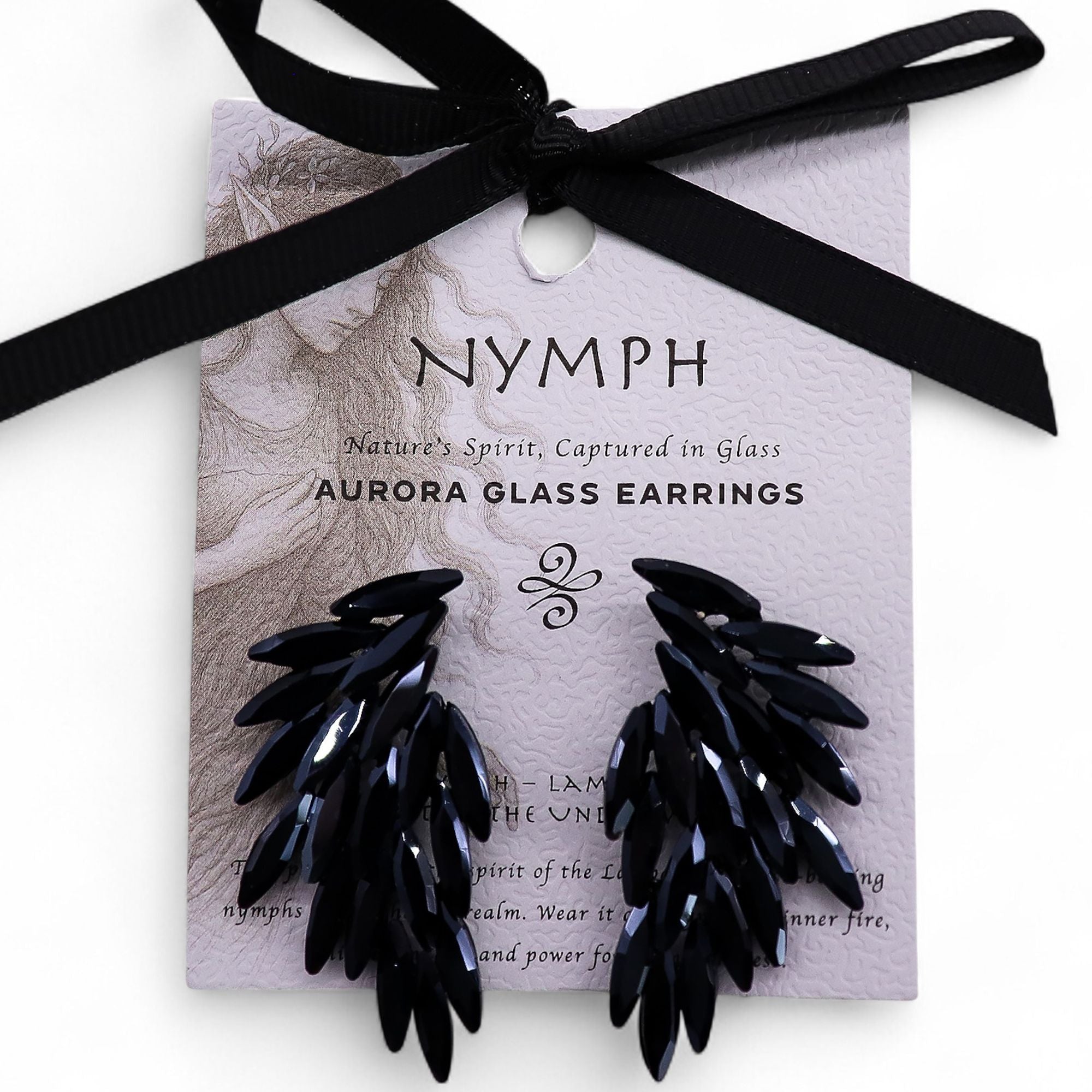 Brincos de Cristal Vintage - Asas de Anjo - Preto Azabache