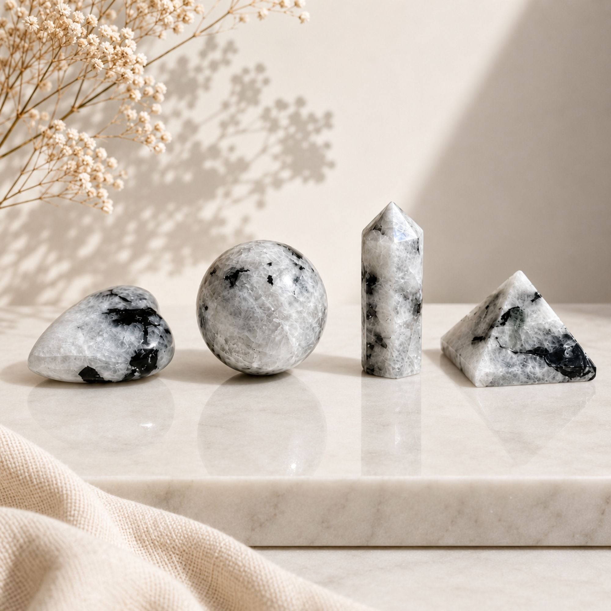 Cuatro Formas en Piedra Preciosa – Piedra Luna Arcoíris