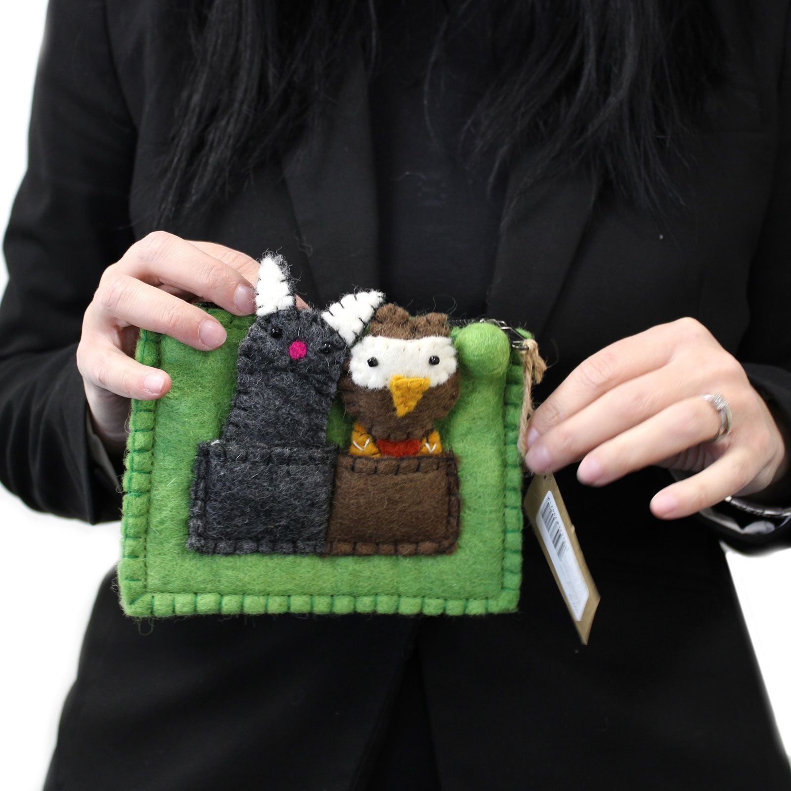 Bolsa com marionetas de dedo - Coruja e gatinho