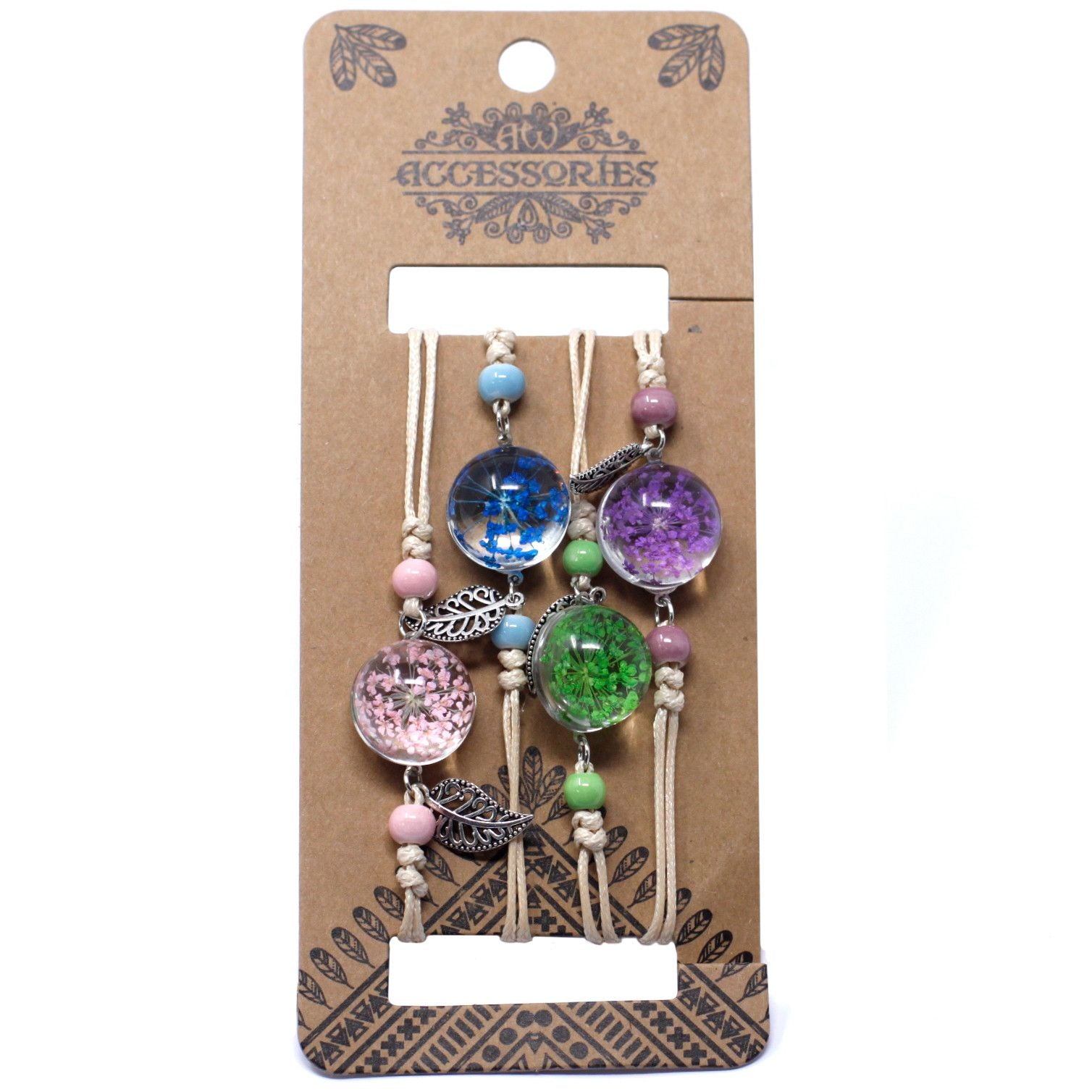 Flores Prensadas - Pulseira de Flores e Folhas