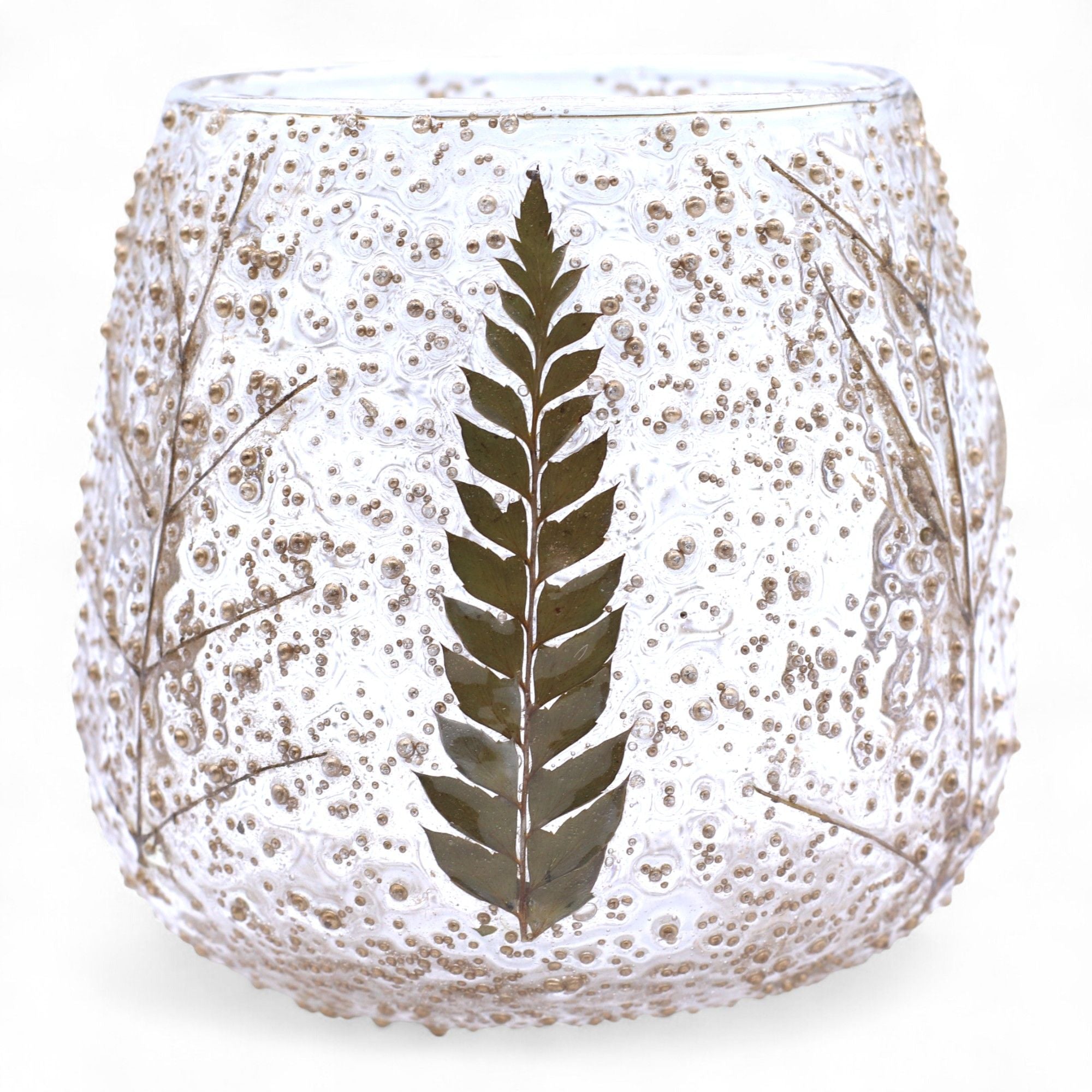 Castiçal de Vidro Floral Natural Cilíndrico Pinho 10 x 9 cm