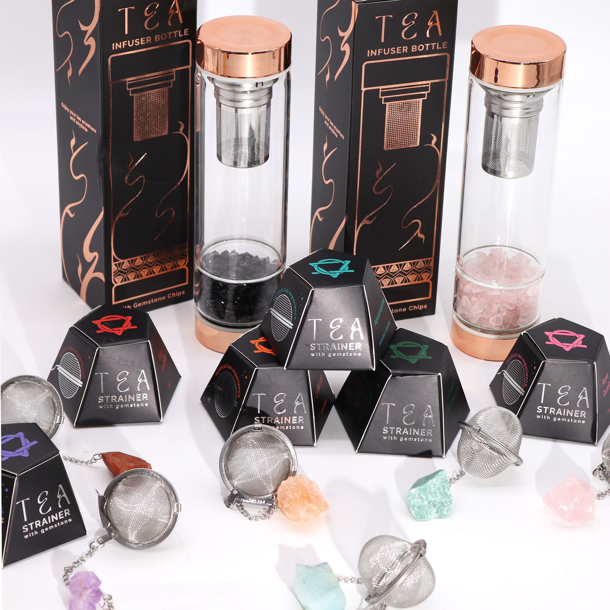 Infusor de Chá com Pedra Natural em Cristal Bruto – Água-Marinha