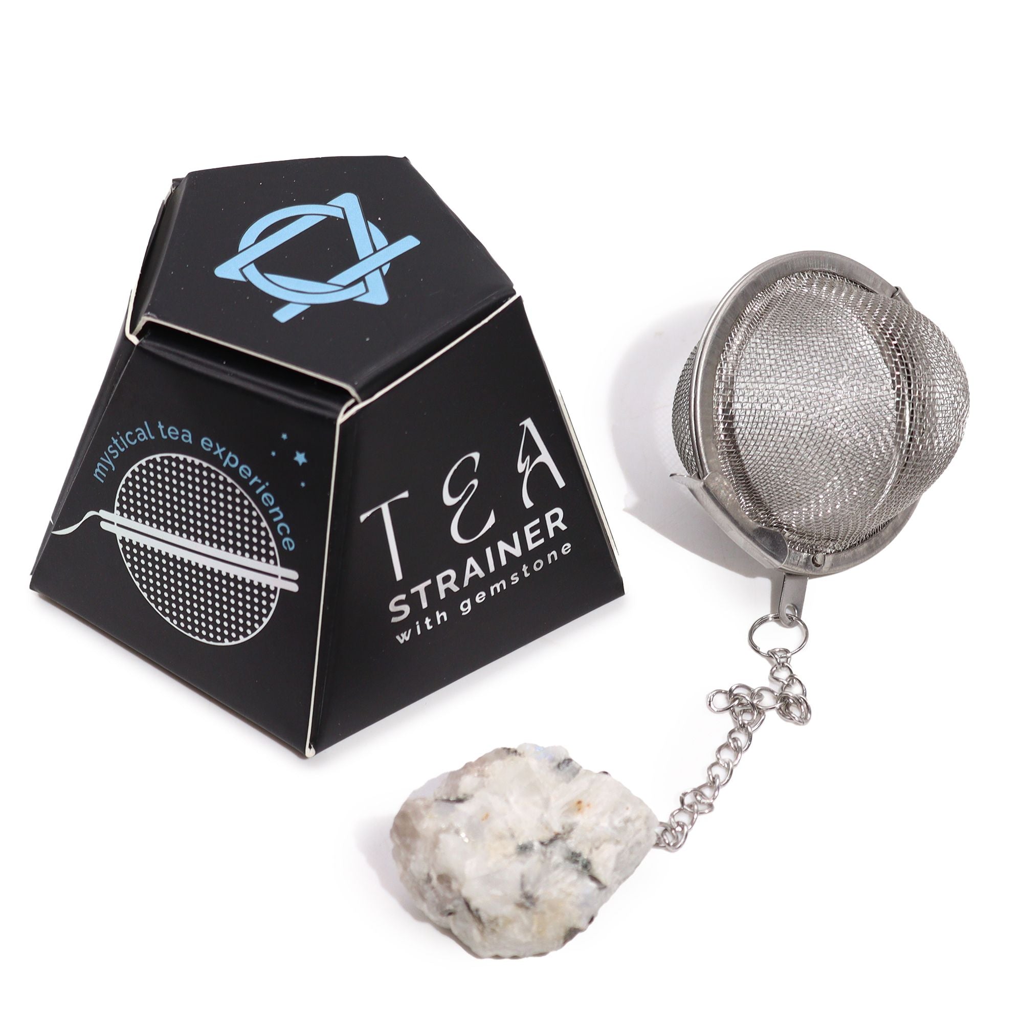 Infusor de Chá com Pedra Natural em Cristal Bruto – Pedra da Lua Arco-Íris