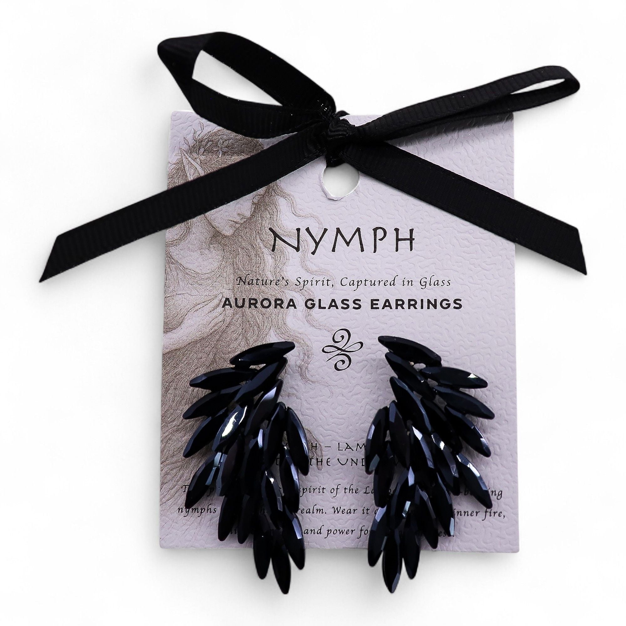 Brincos de Cristal Vintage - Asas de Anjo - Preto Azabache