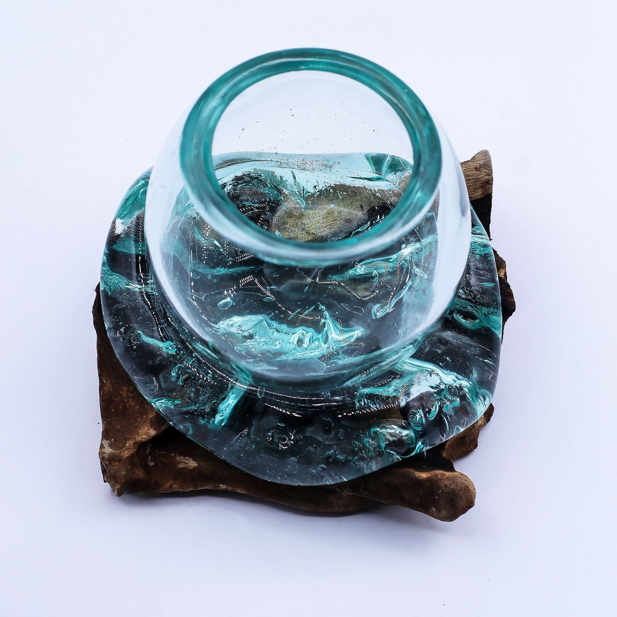 Miniature Aquarium in Blown Glass on Wood