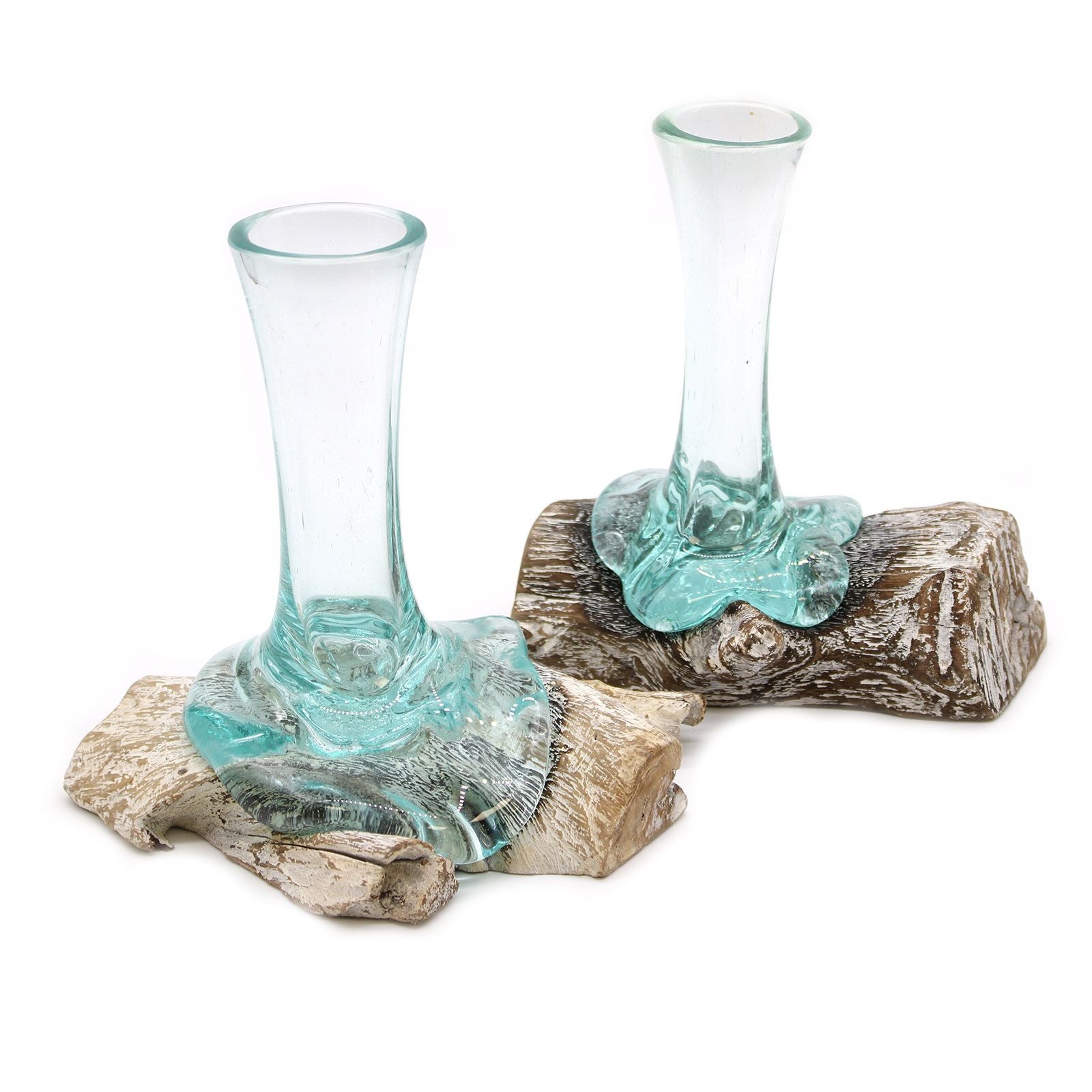 Small Cast Glass Planter on Whitewashed Wood